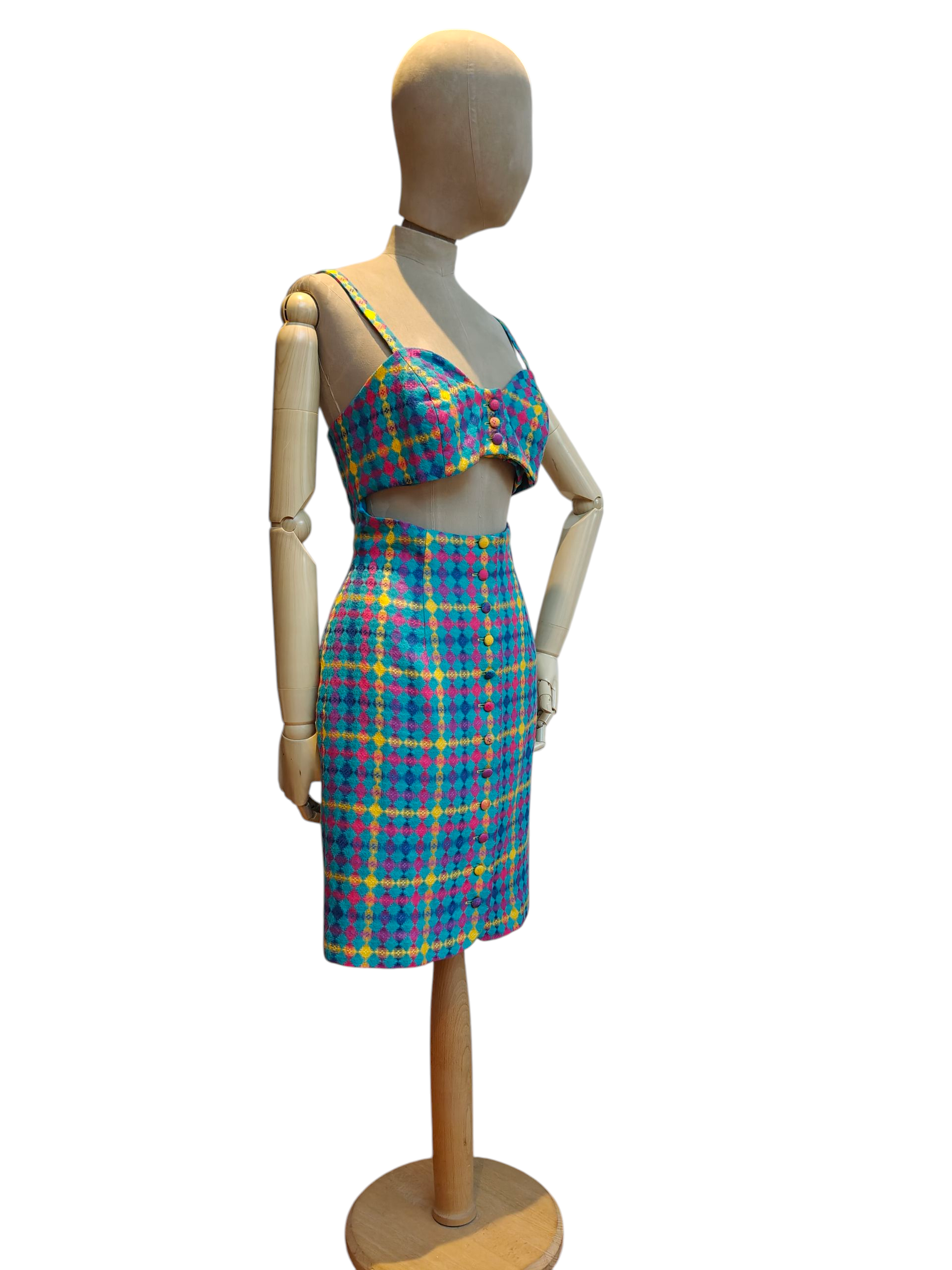 80's vintage dress with colourful plaid design