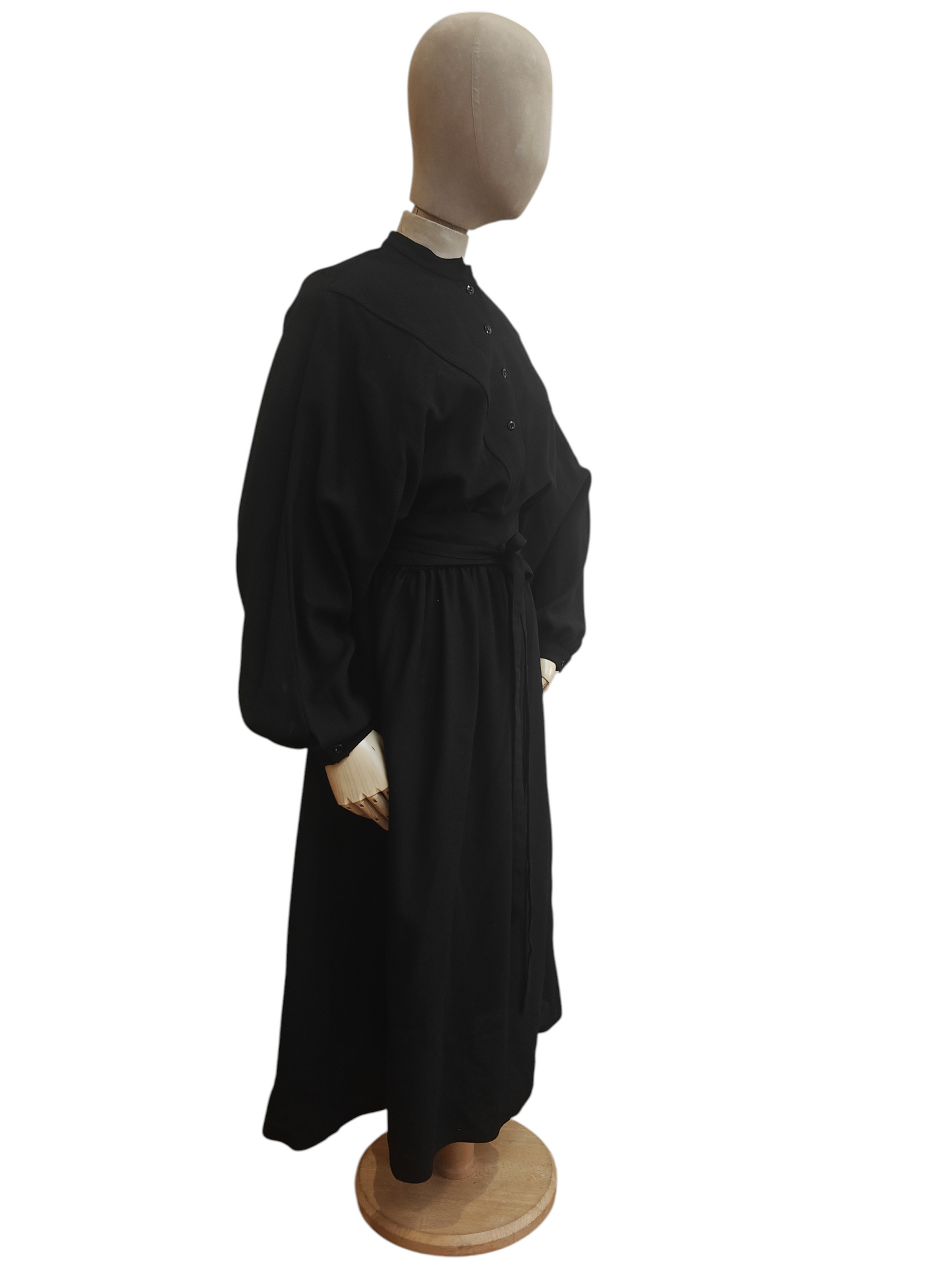 Black 80's dress with button front and batwing sleeves