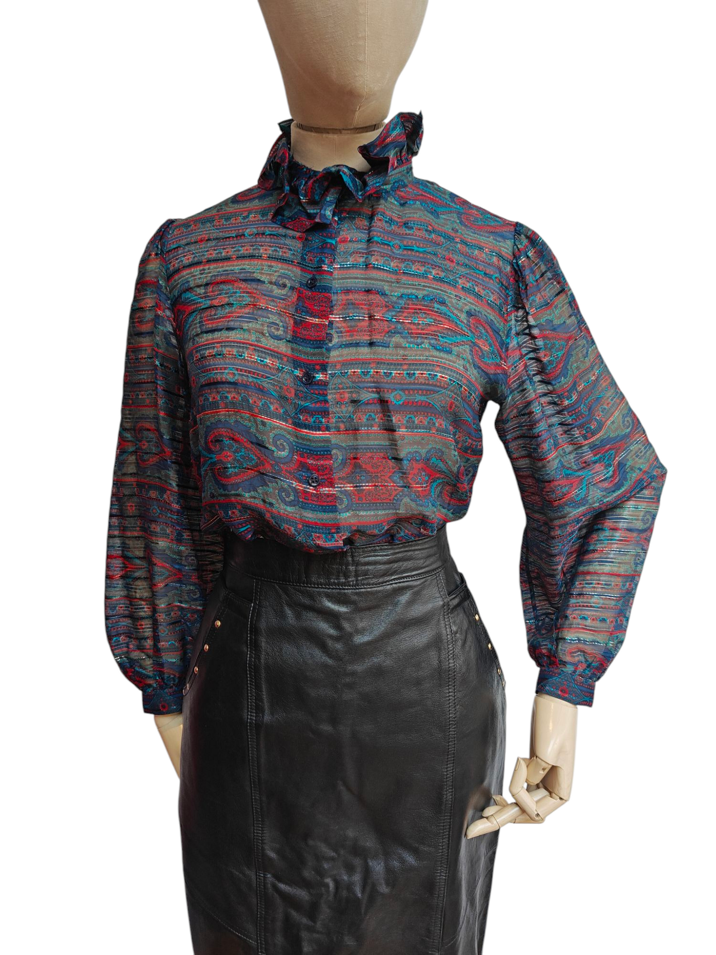 Blue Lanvin blouse with red floral print