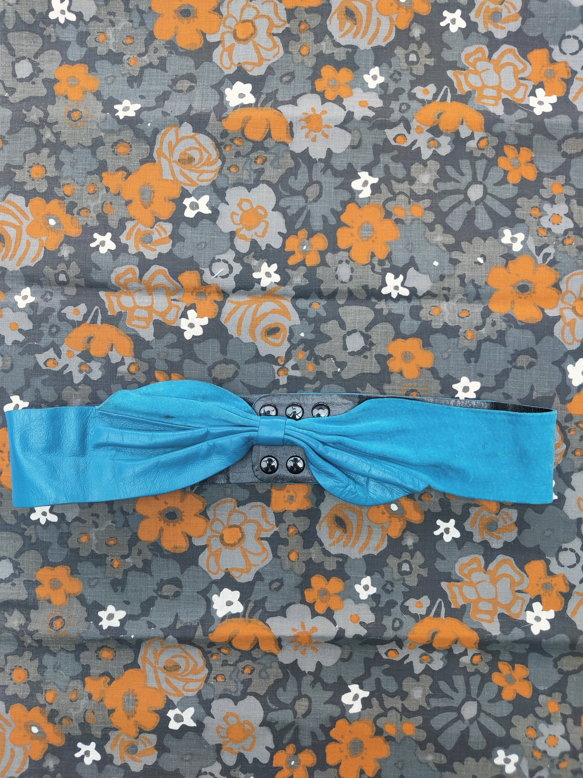 Blue leather and suede 80's Jaeger belt