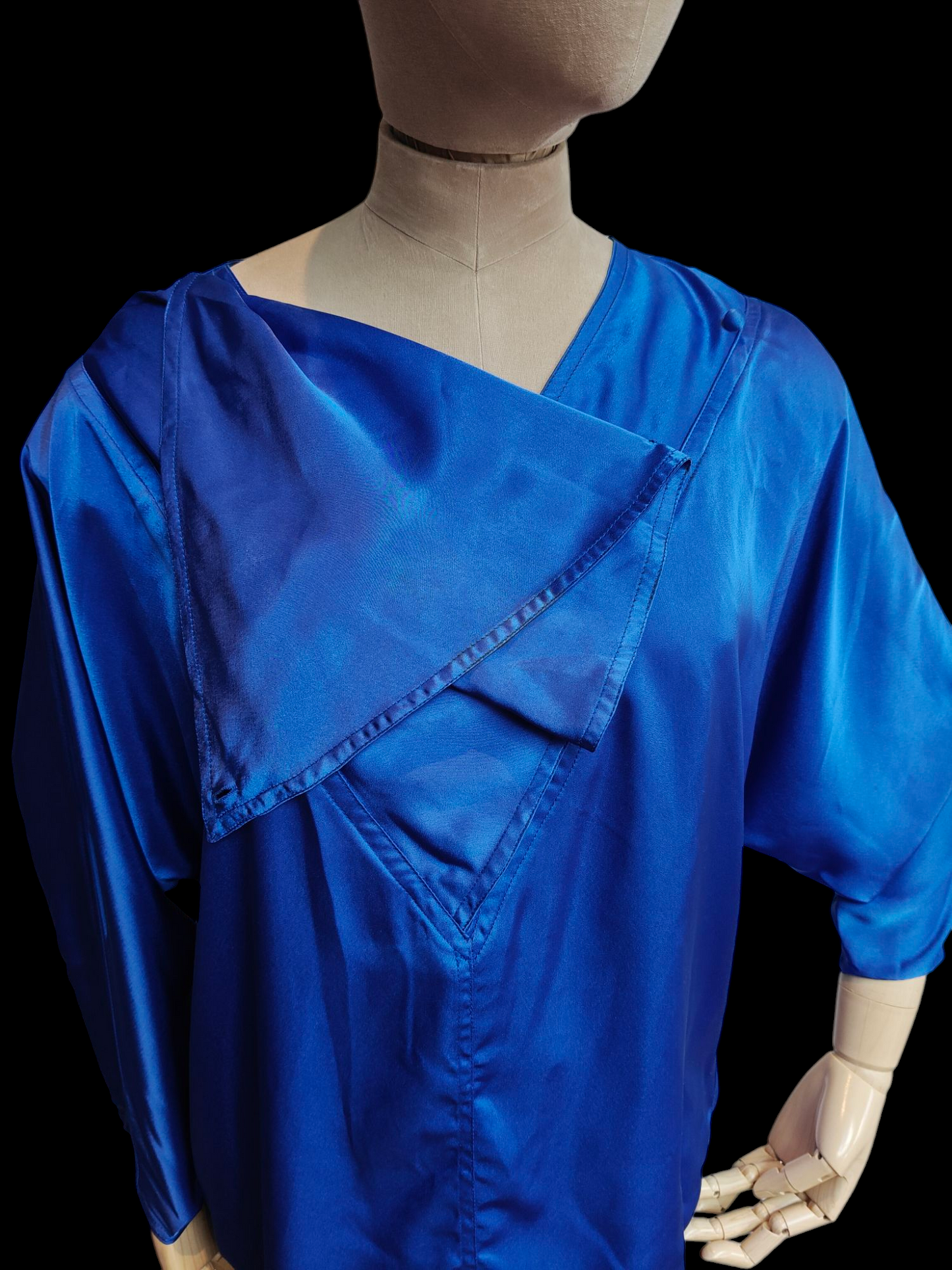 Bright blue silk like 80's top