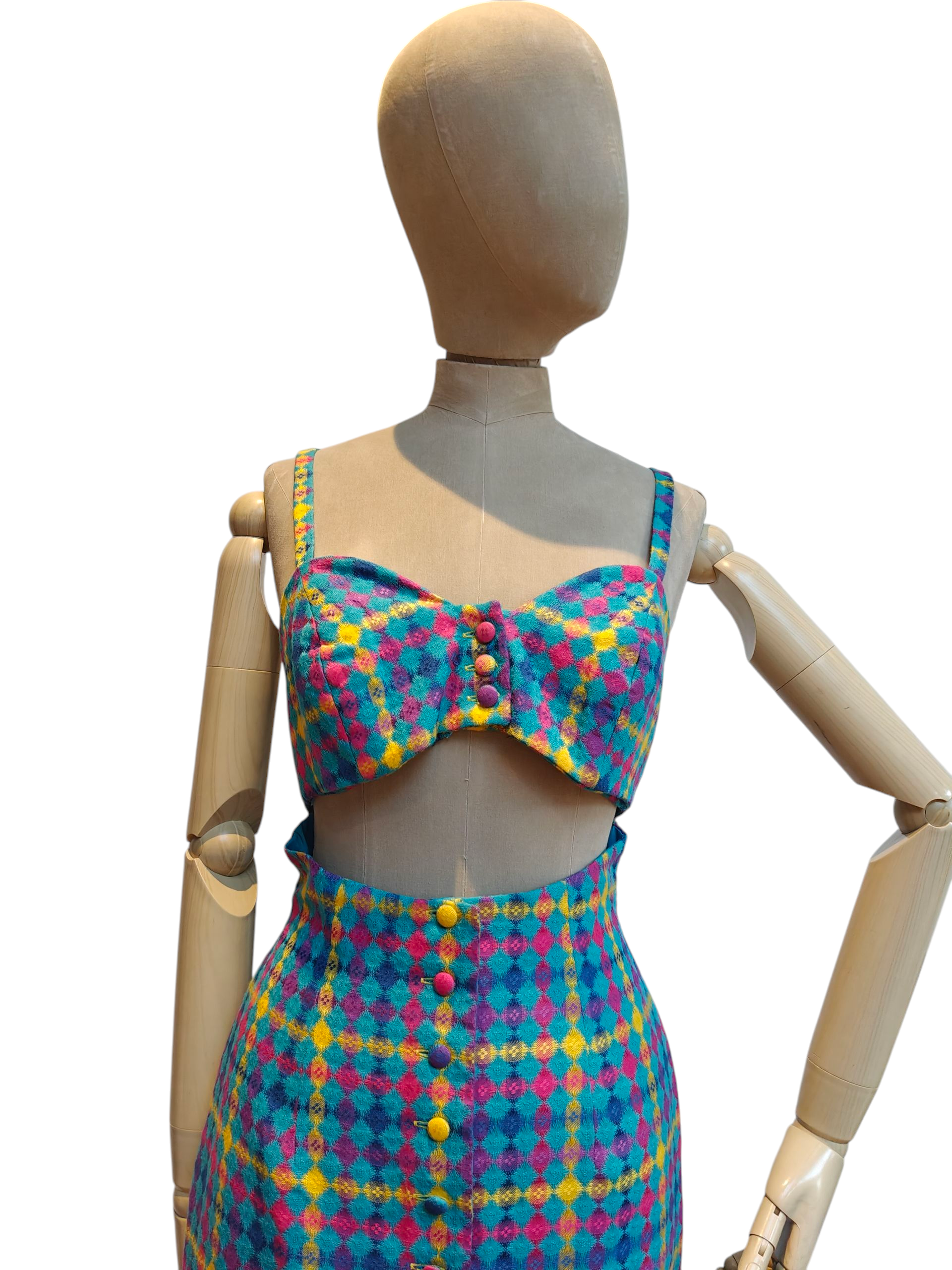 Colourful vintage dress with cut out detail