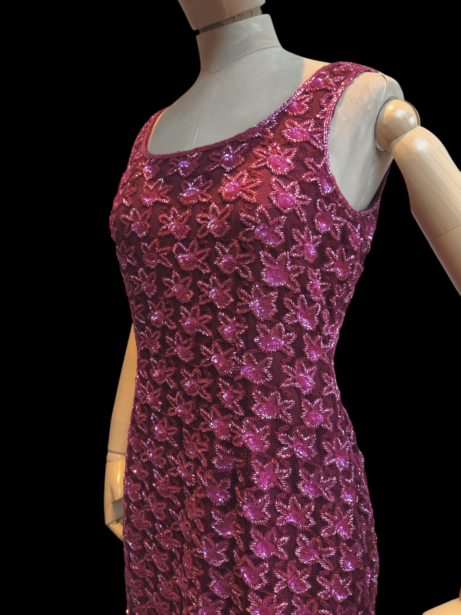 Fuchsia beaded vintage dress size 10-12