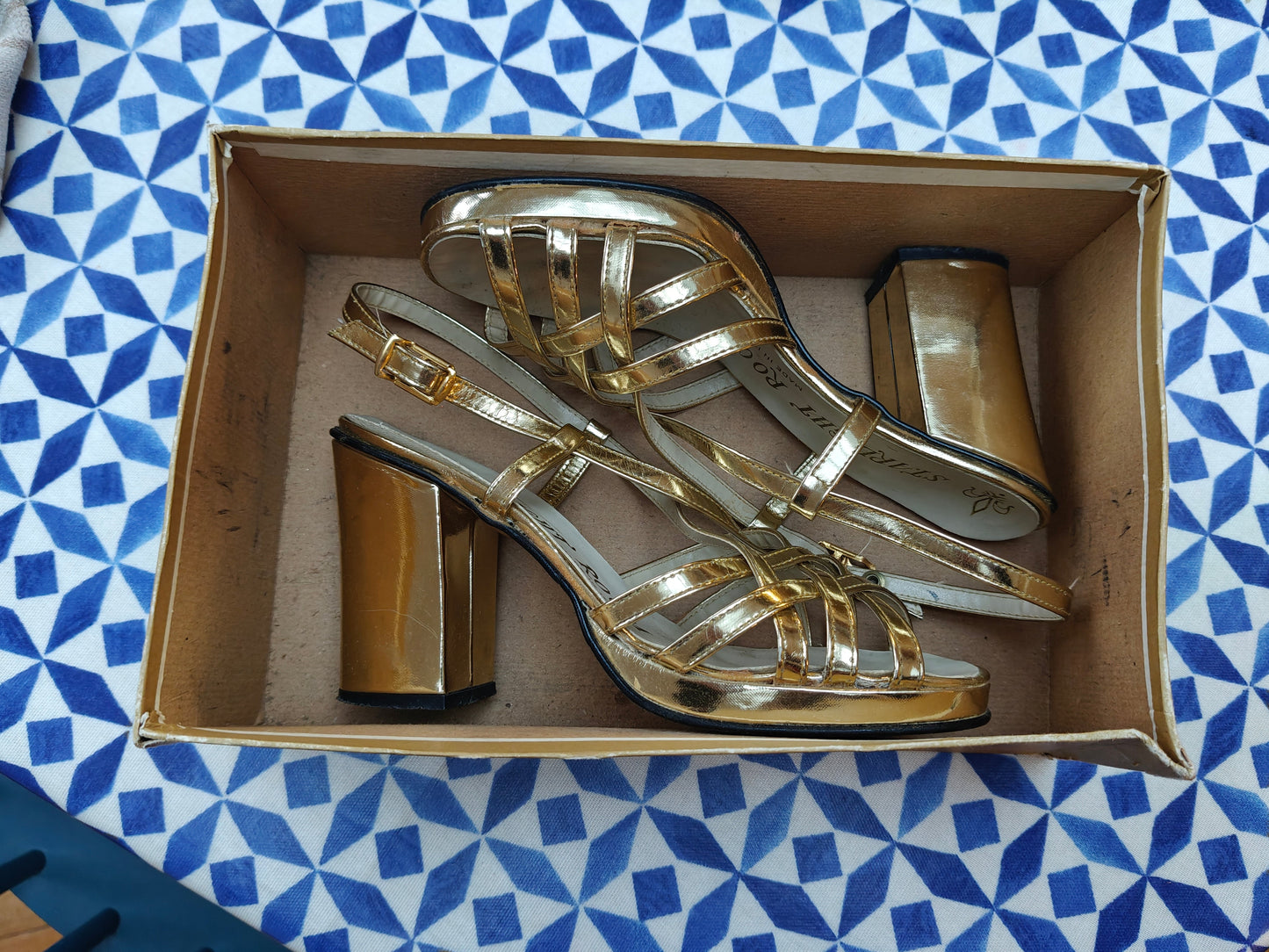Gold vintage heels in original box