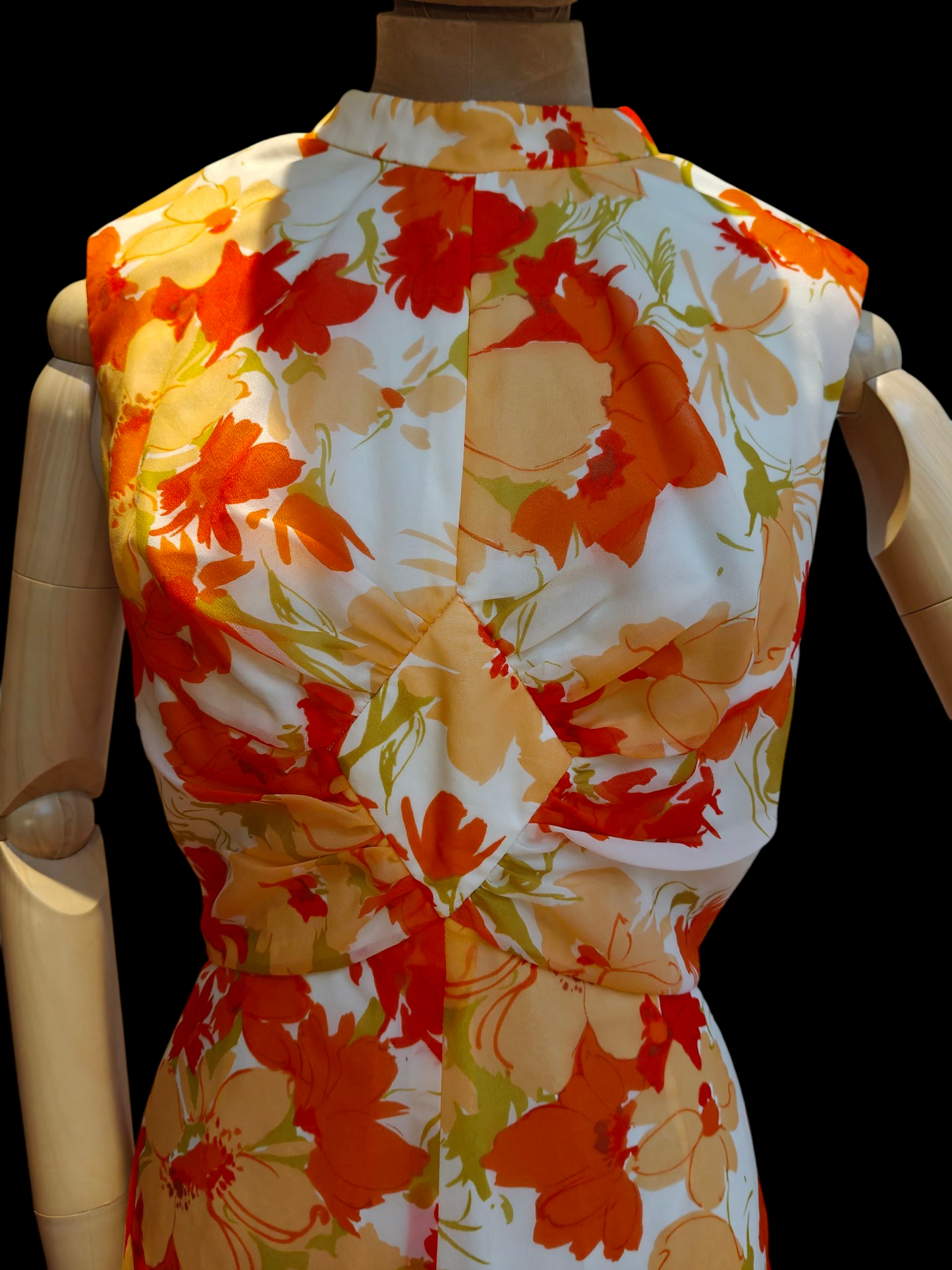 1970s orange and white floral maxi dress