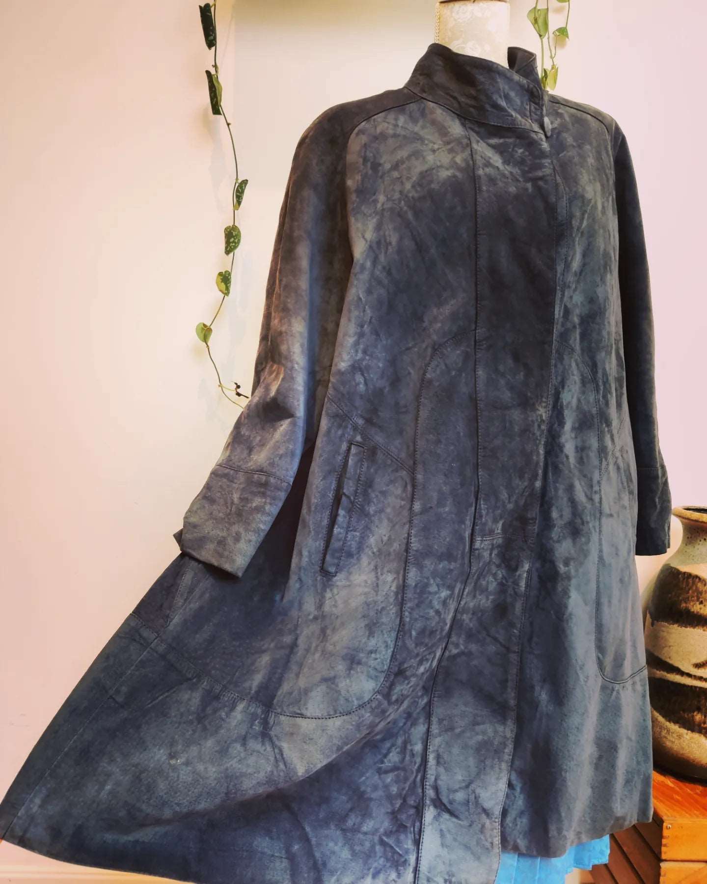 Navy suede swing jacket for sale