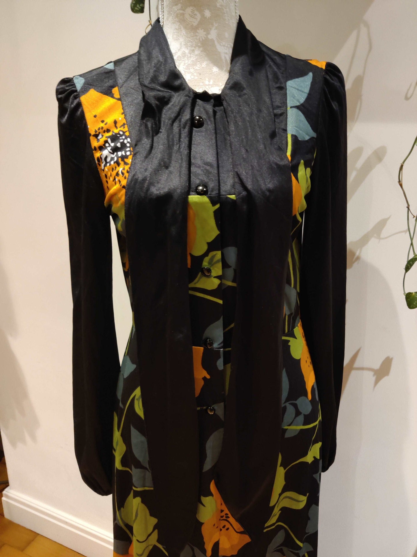 black floral pussy bow dress