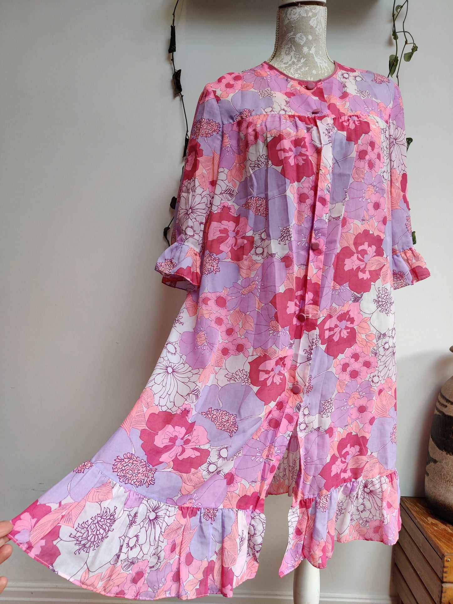 pink floral vintage house coat