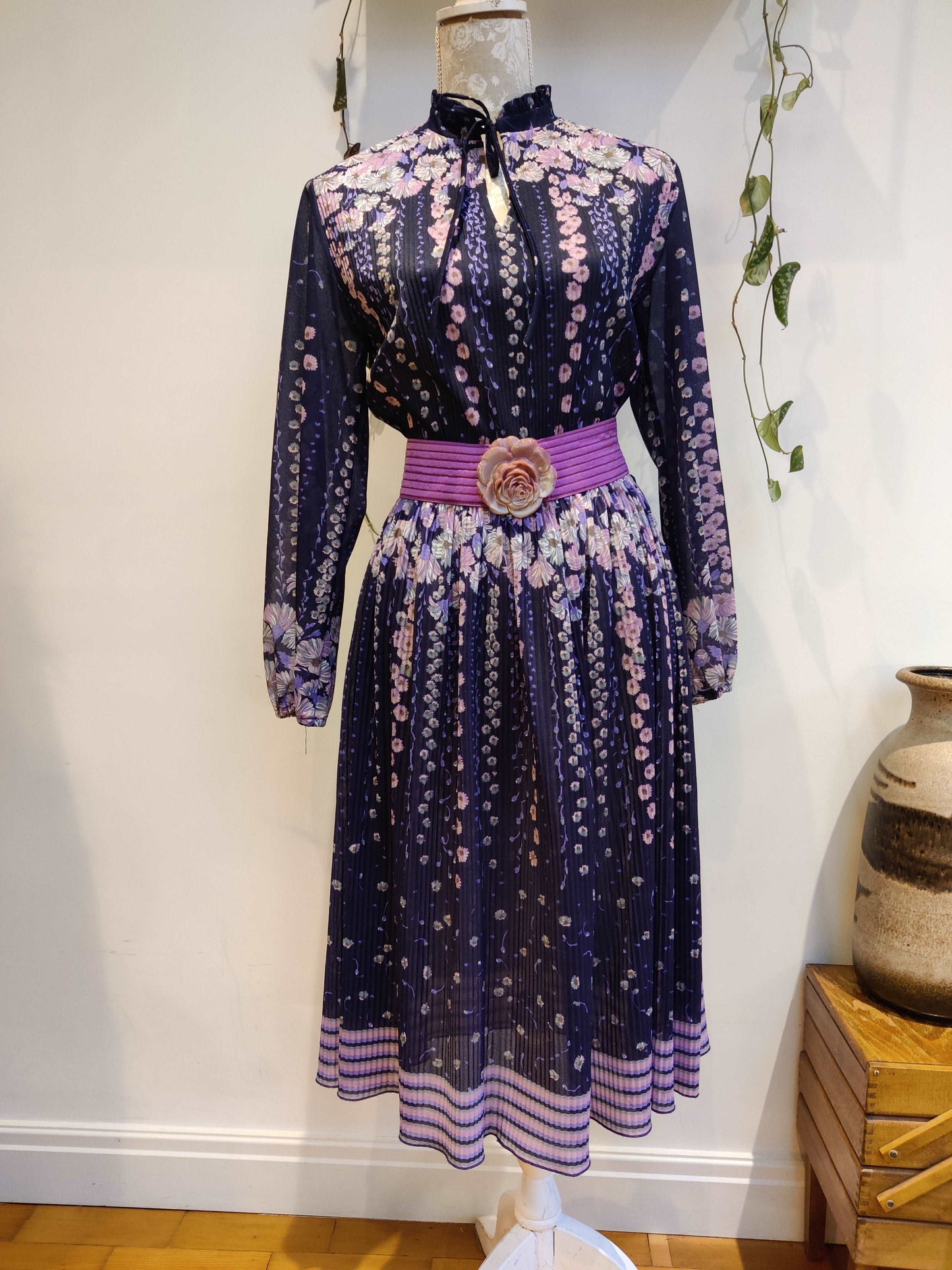Navy and purple floral midi dress