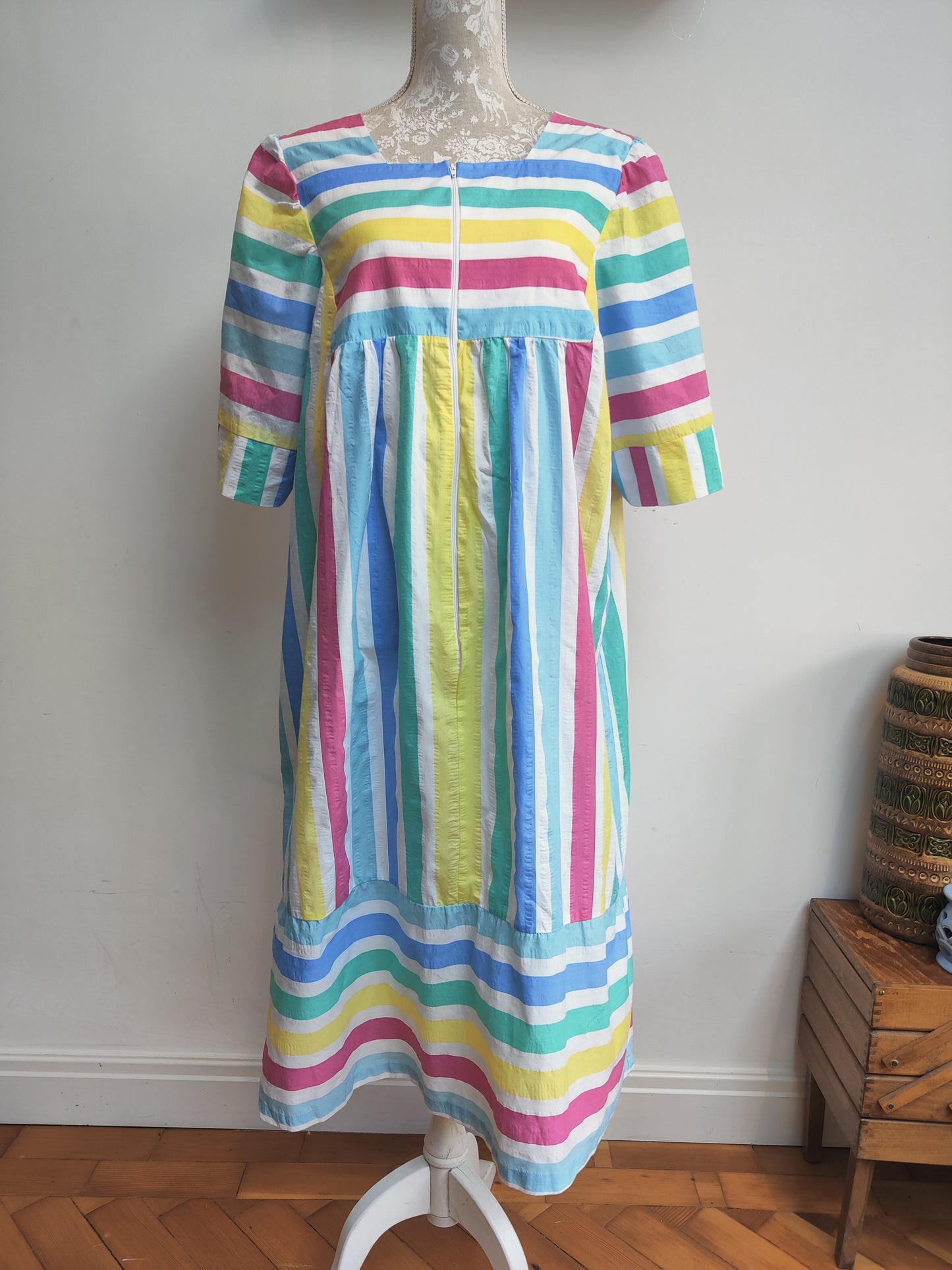 Vintage Saybury dress with rainbow stripe. size 14-18