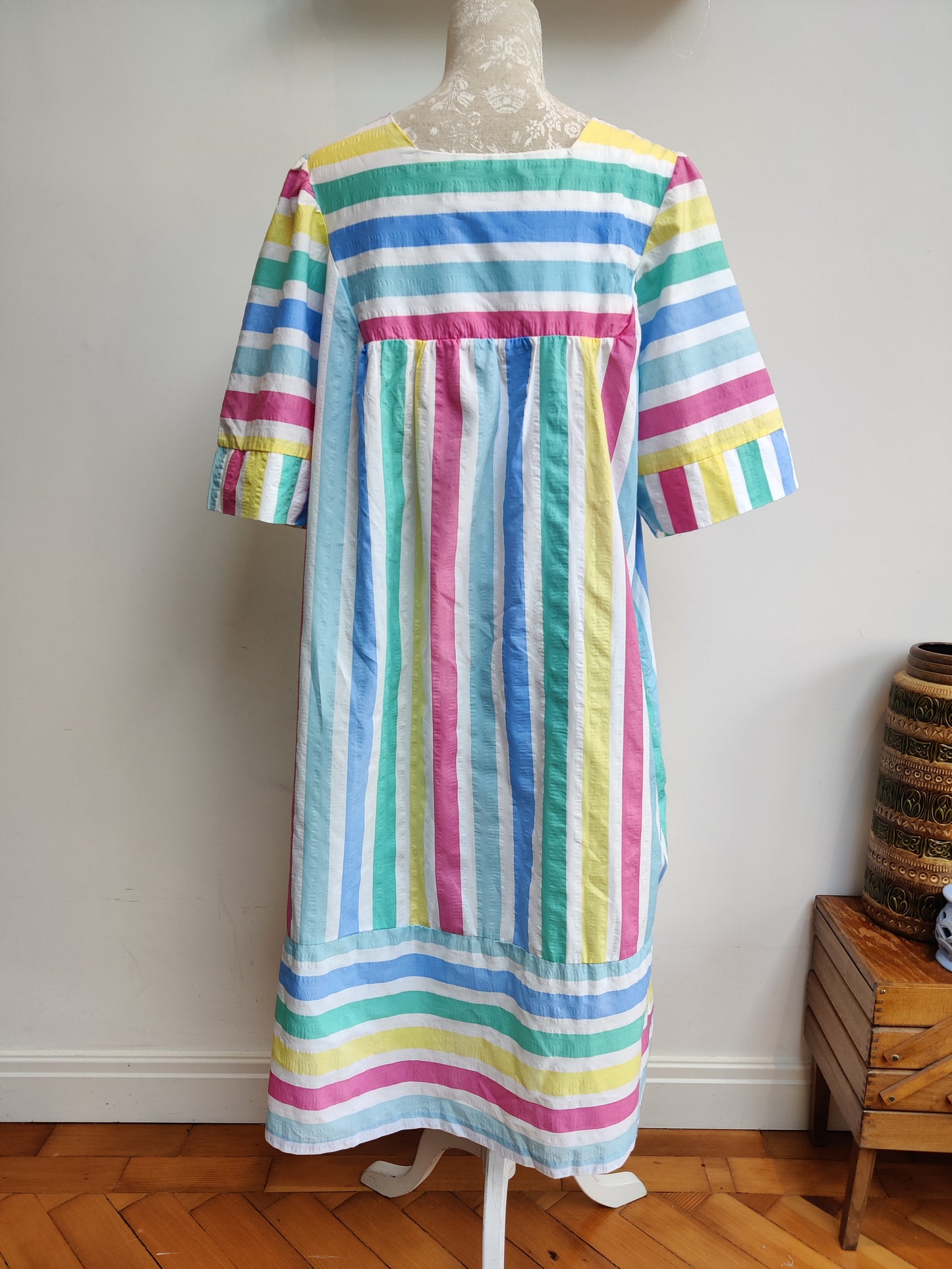 Vintage Saybury dress with rainbow stripe. size 14-18