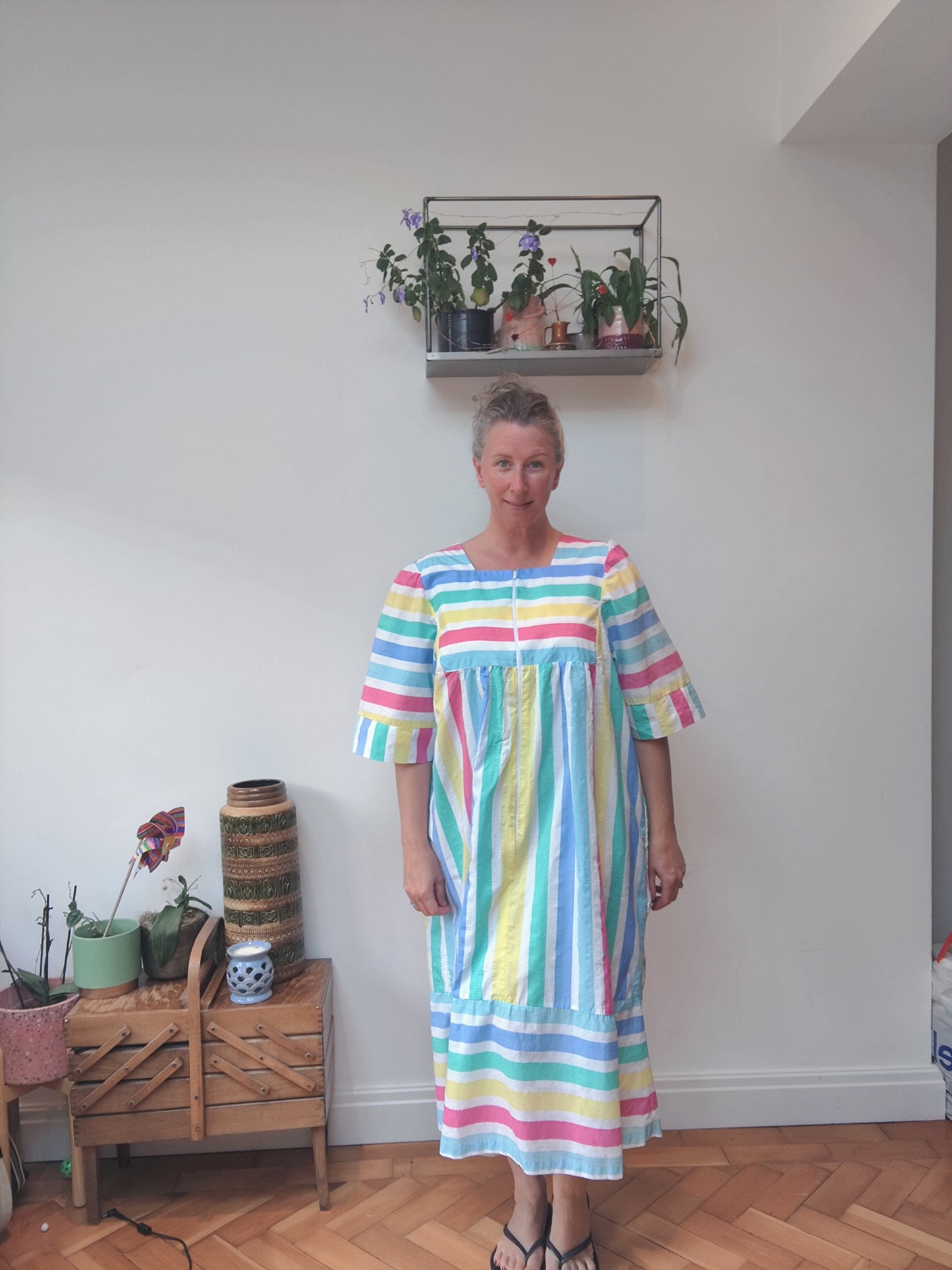 Vintage Saybury dress with rainbow stripe. size 14-18
