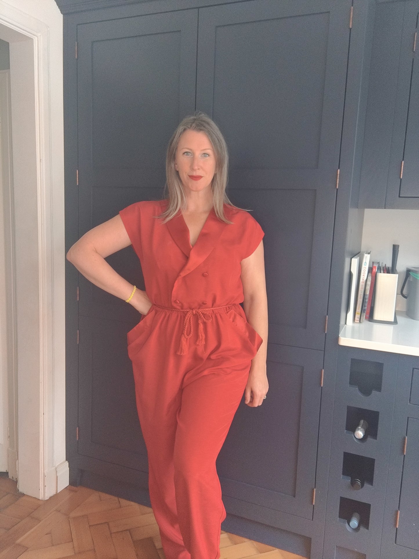Red vintage jumpsuit with original tie belt