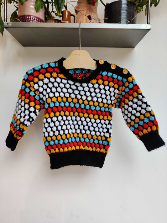 Colourful vintage kids knitted jumper age 2-3