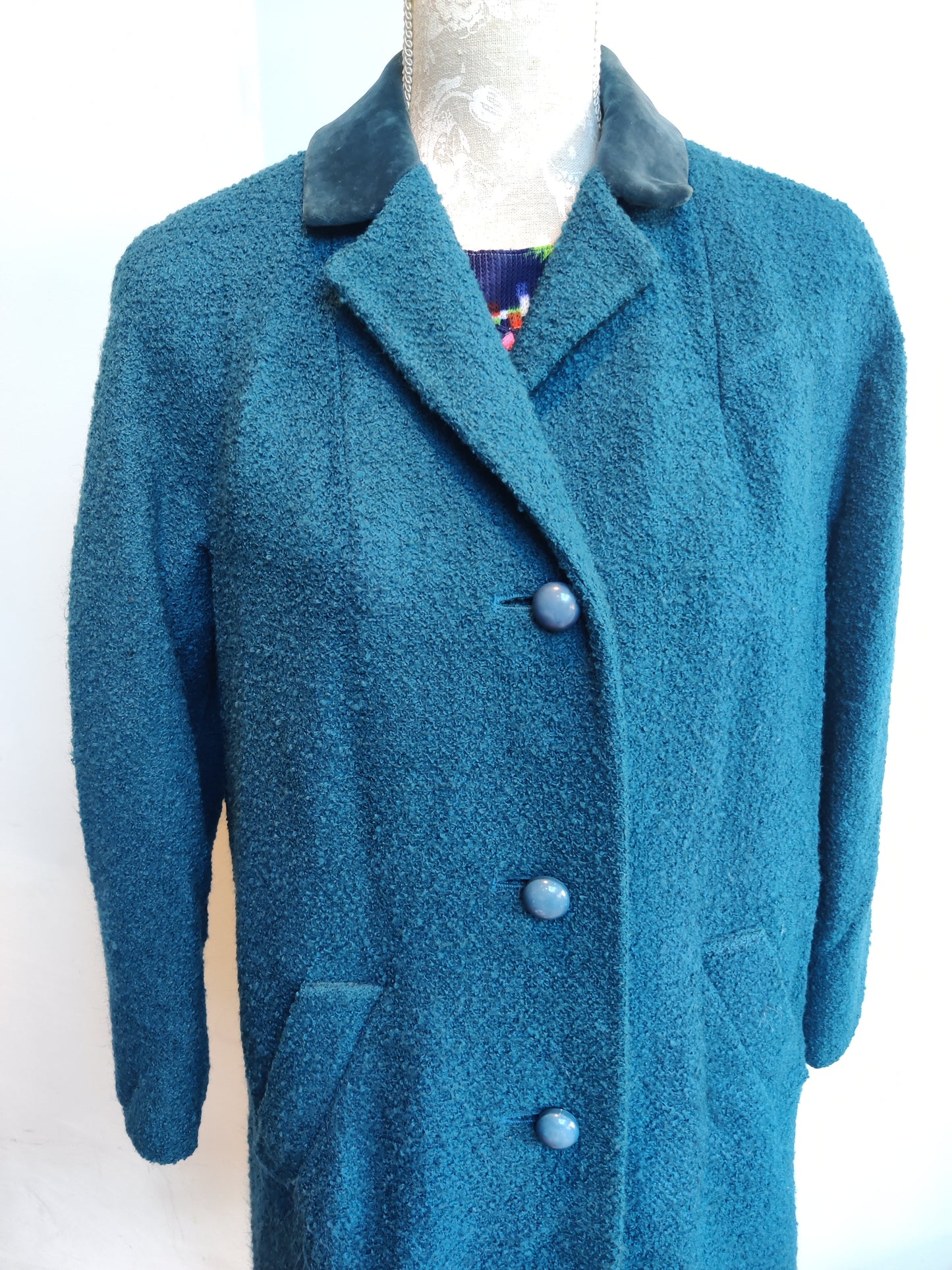 Stunning 1950s Aquascutum coat in blue wool with velvet collar.