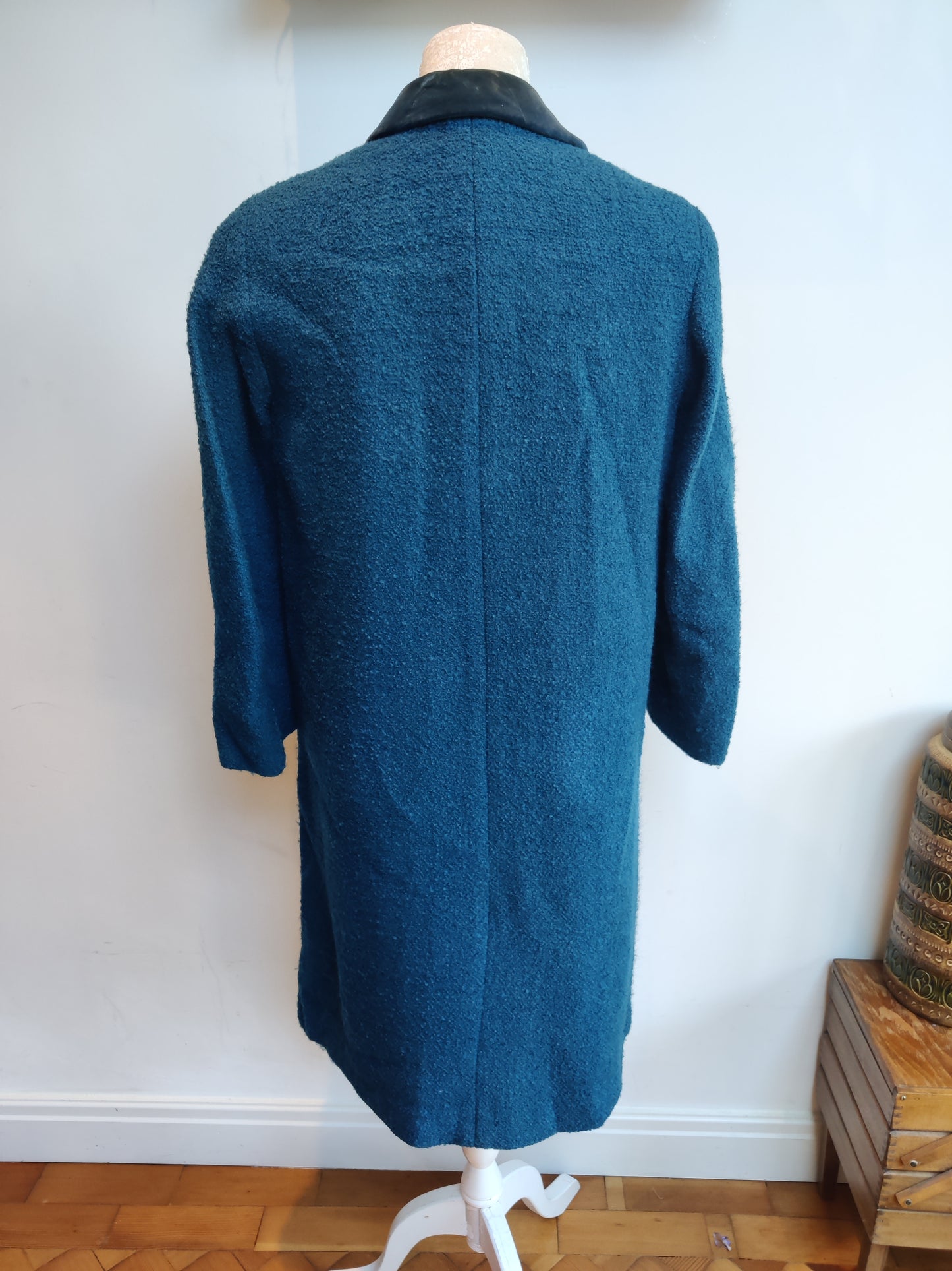 Stunning 1950s Aquascutum coat in blue wool with velvet collar.