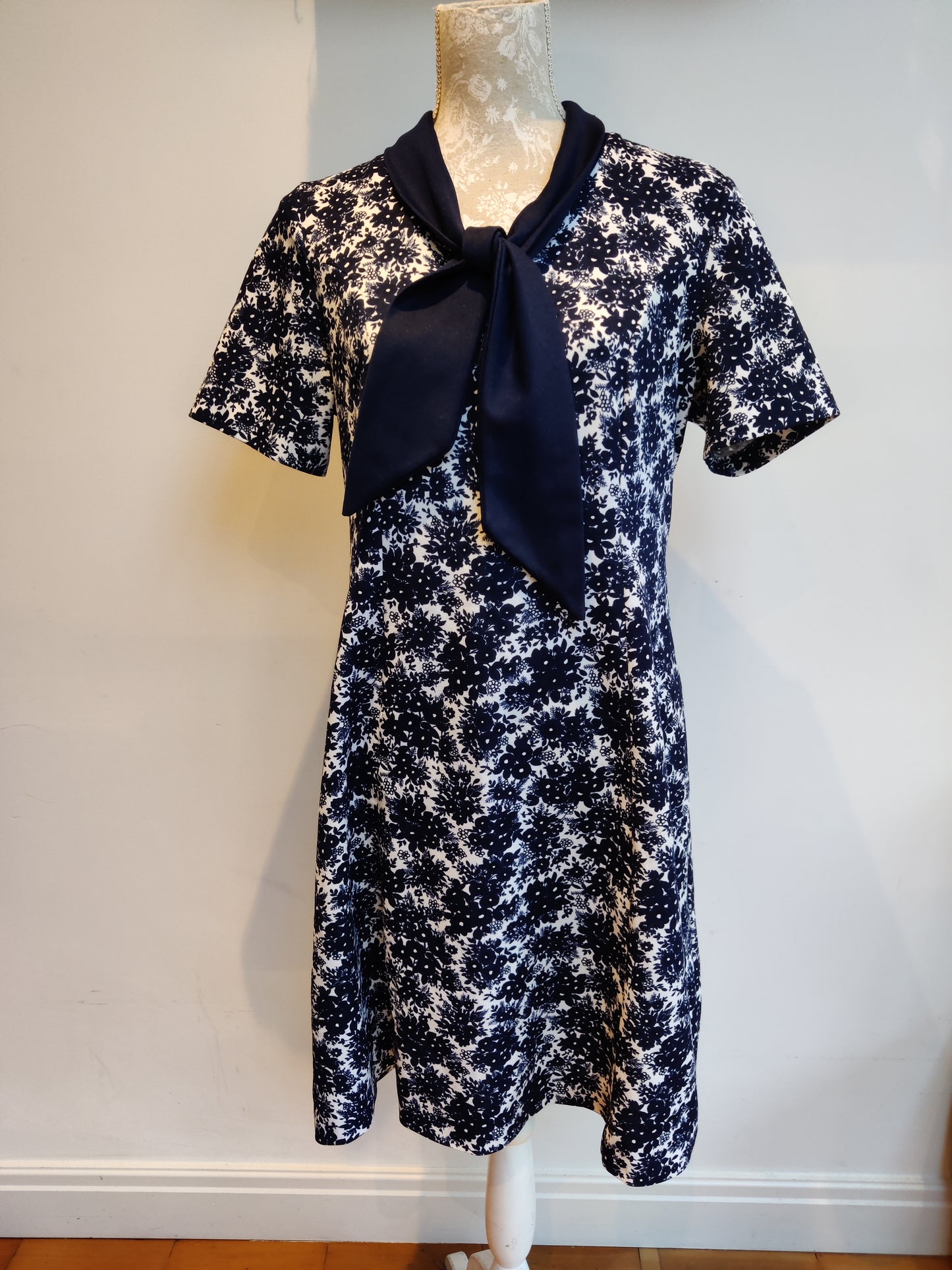 60s floral midi dress with pussy bow.