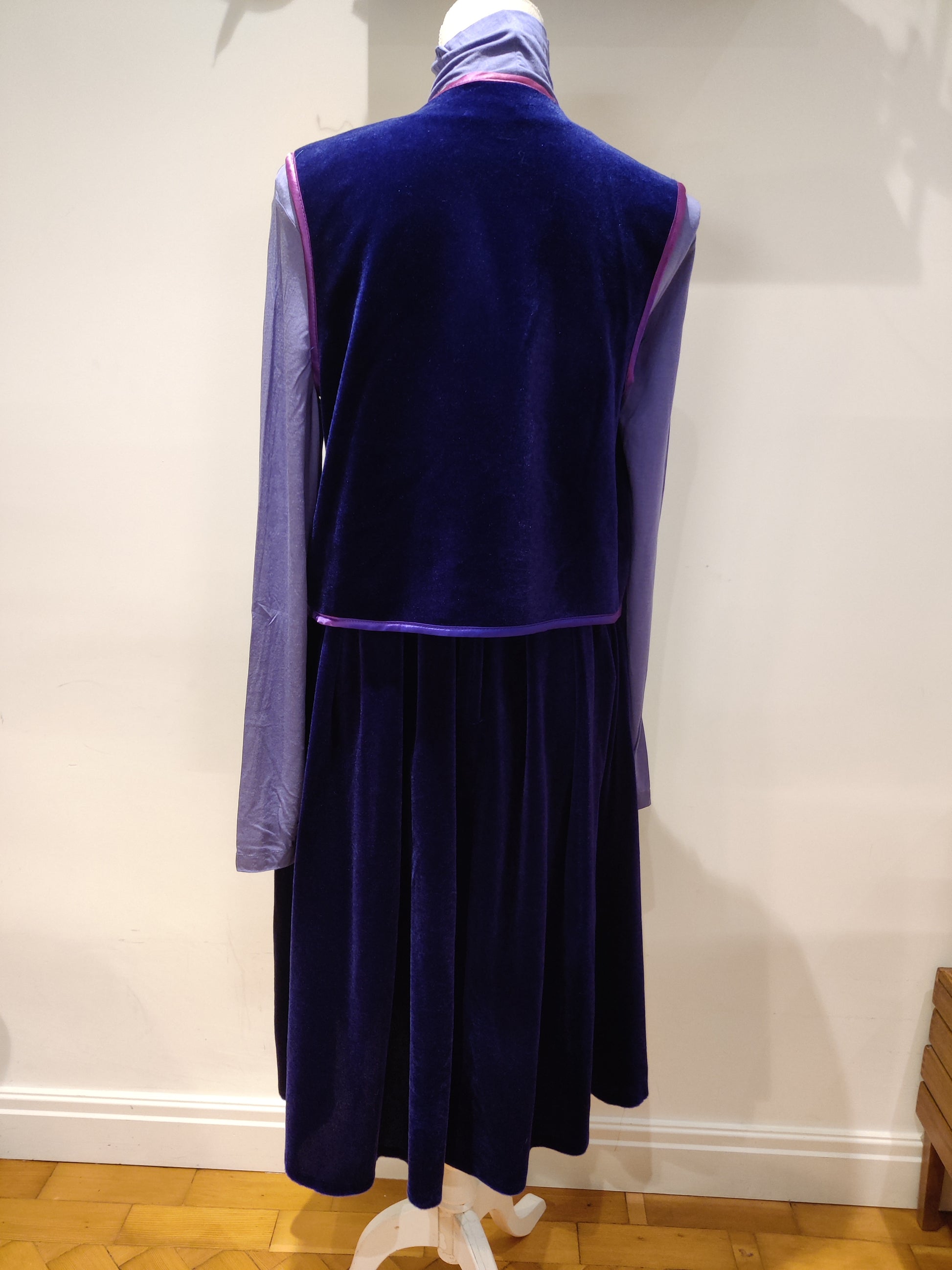 70s vintage waistcoat and skirt suit in blue velvet