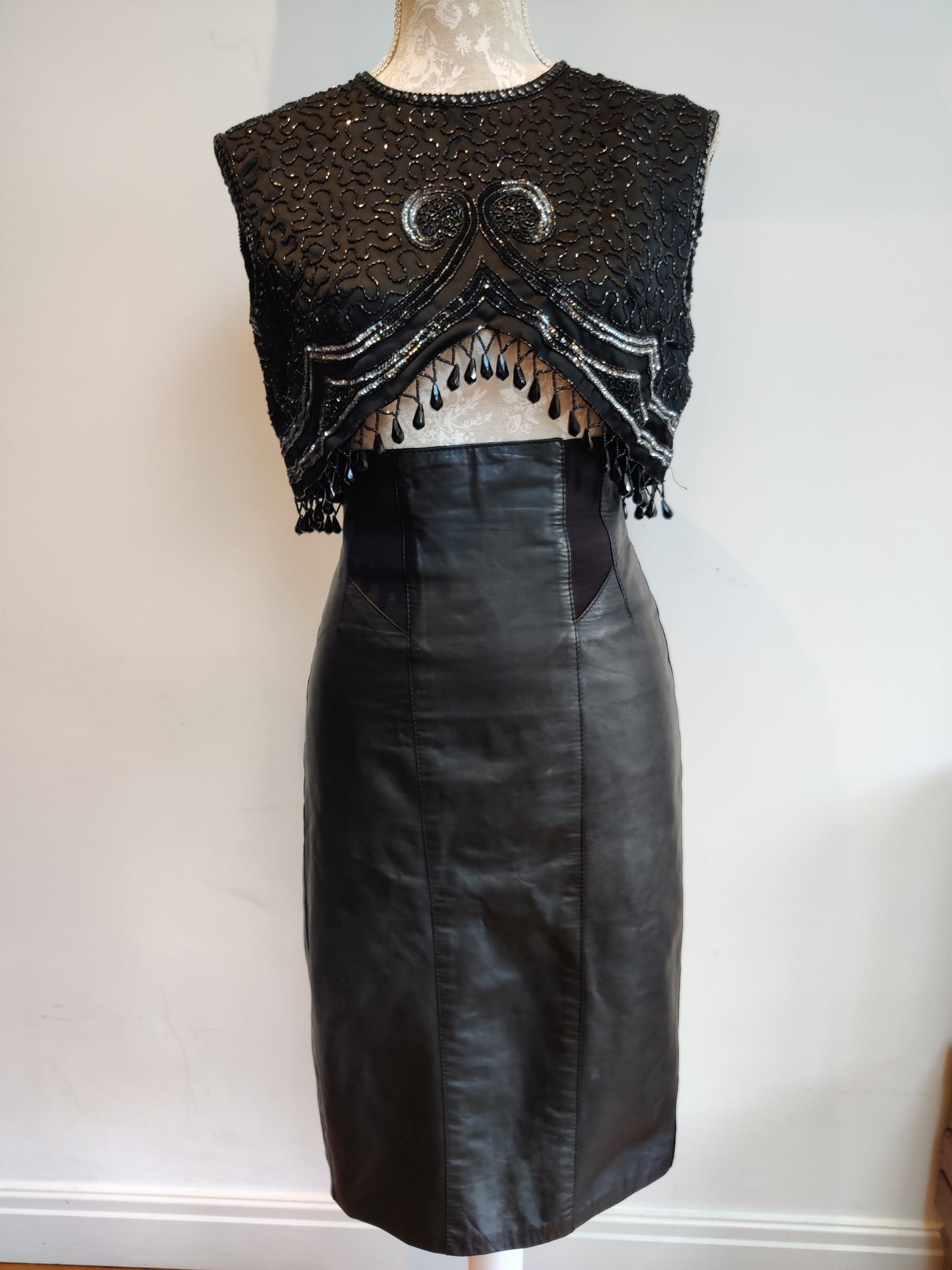 Black vintage beaded crop top