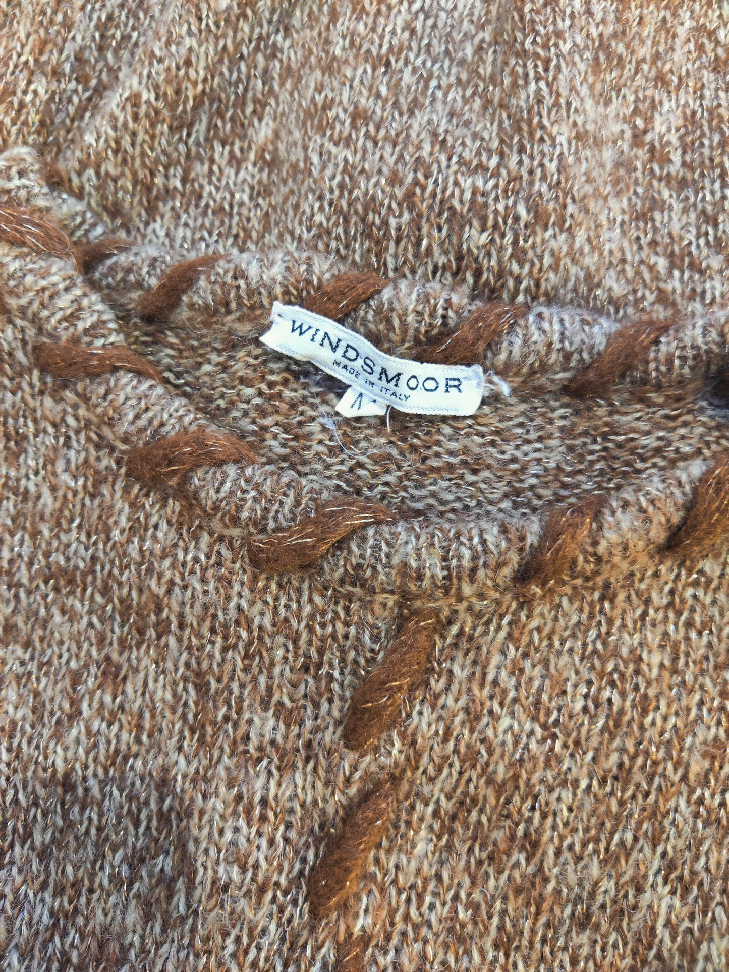 Lovely vintage Windsmoor jumper in brown and gold thread. Size 10.