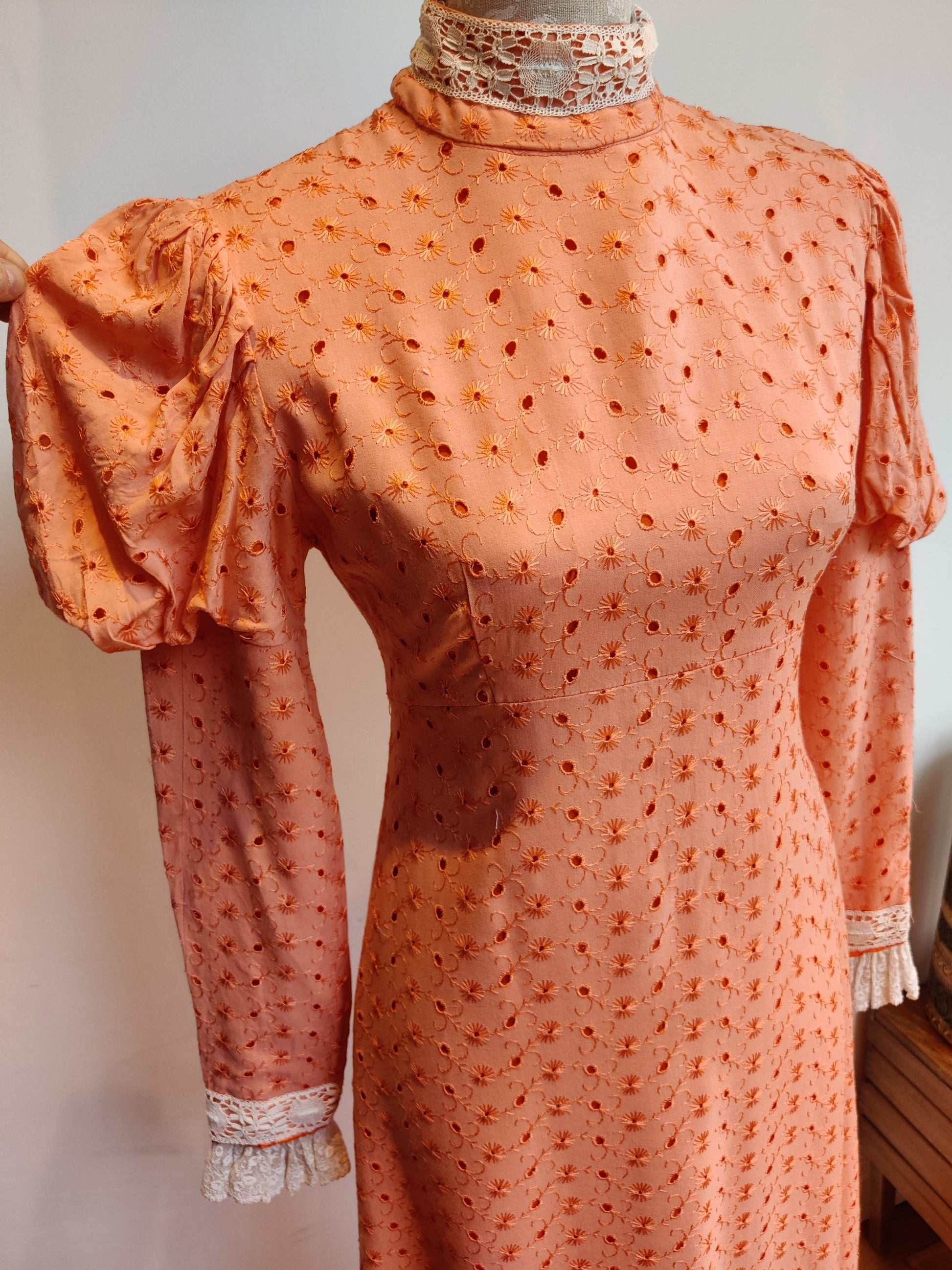 Amazing 70s maxi dress with puff sleeve