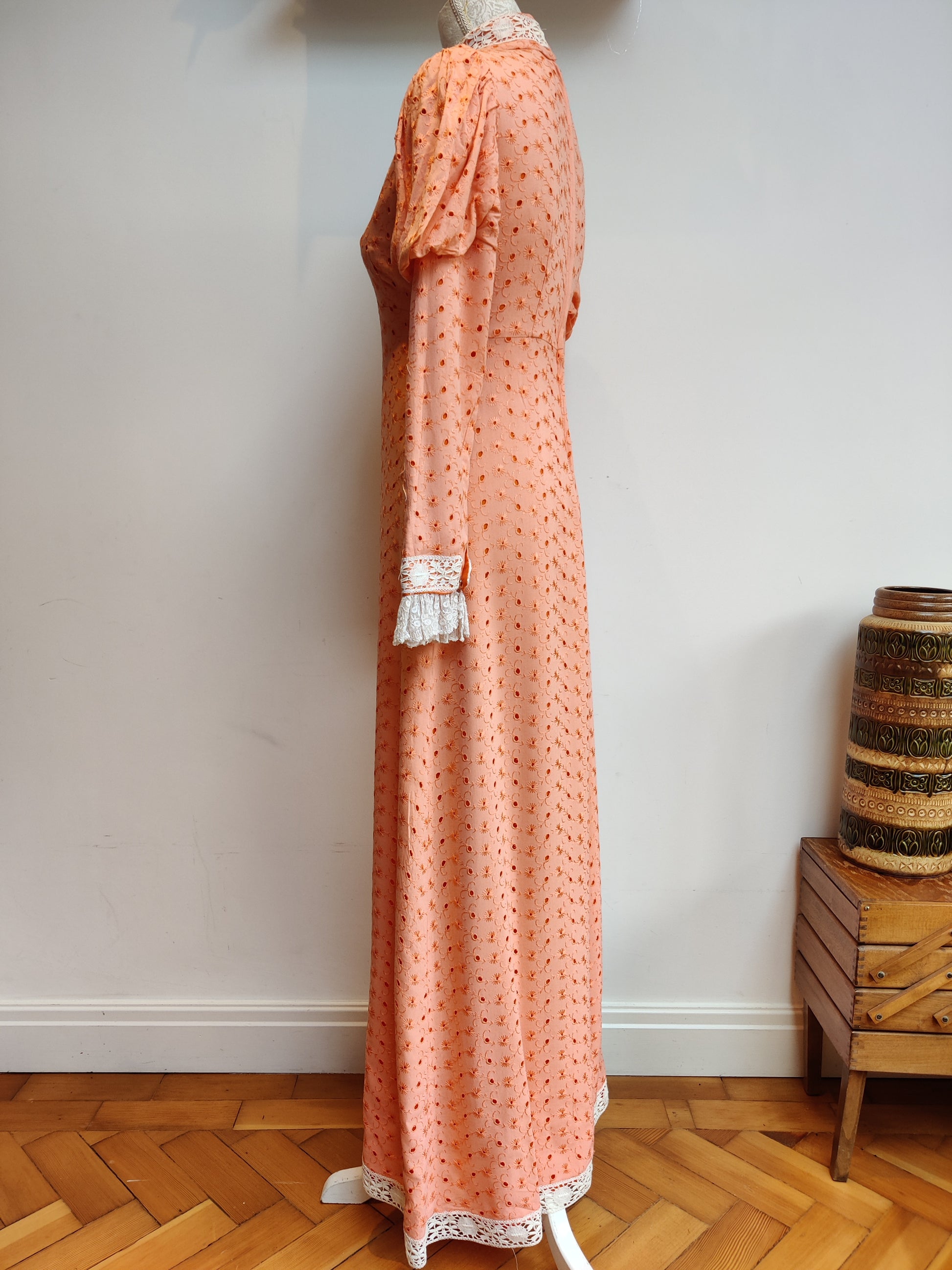 High neck 70s maxi dress.