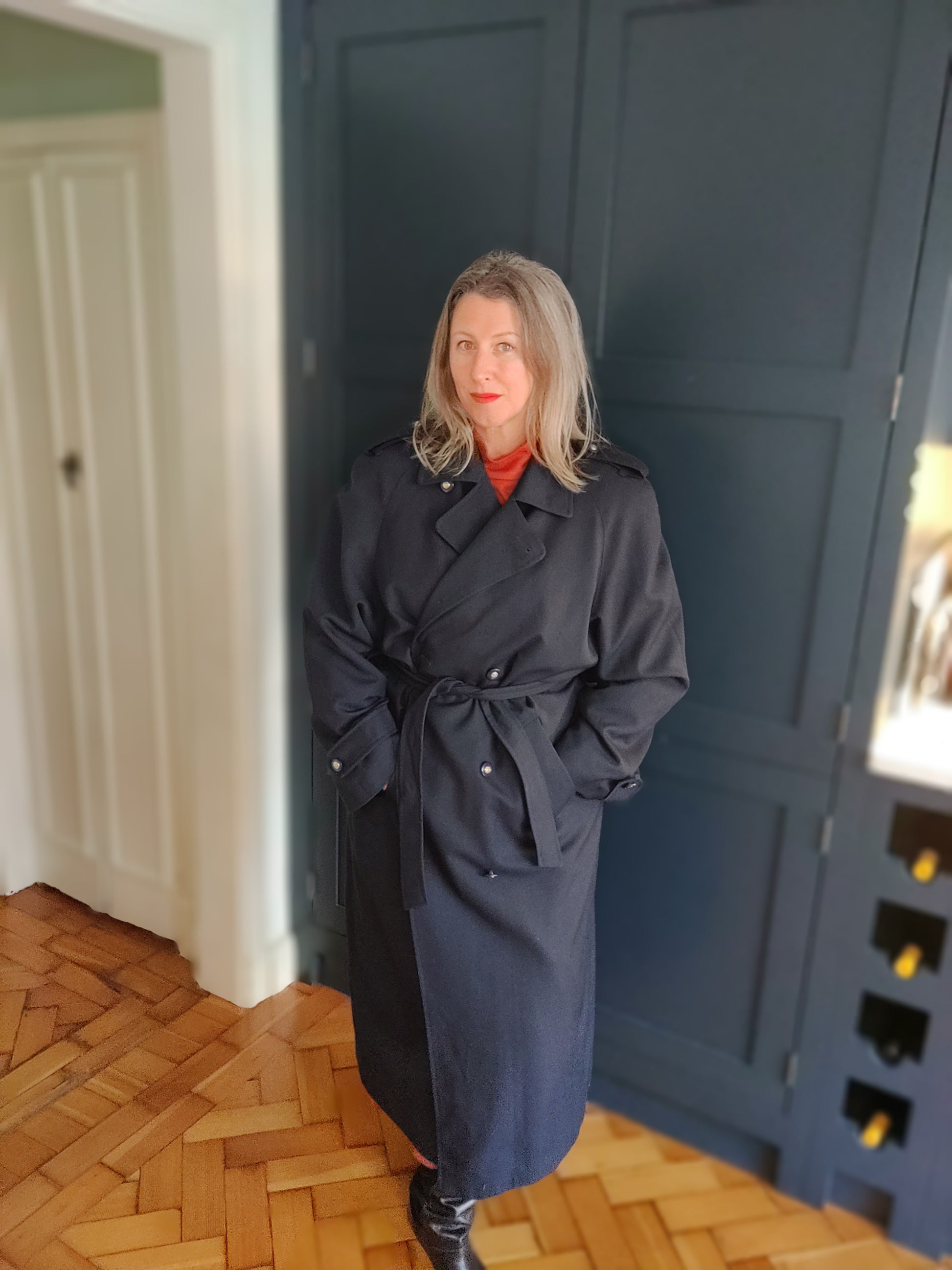Vintage mac with tie belt.
