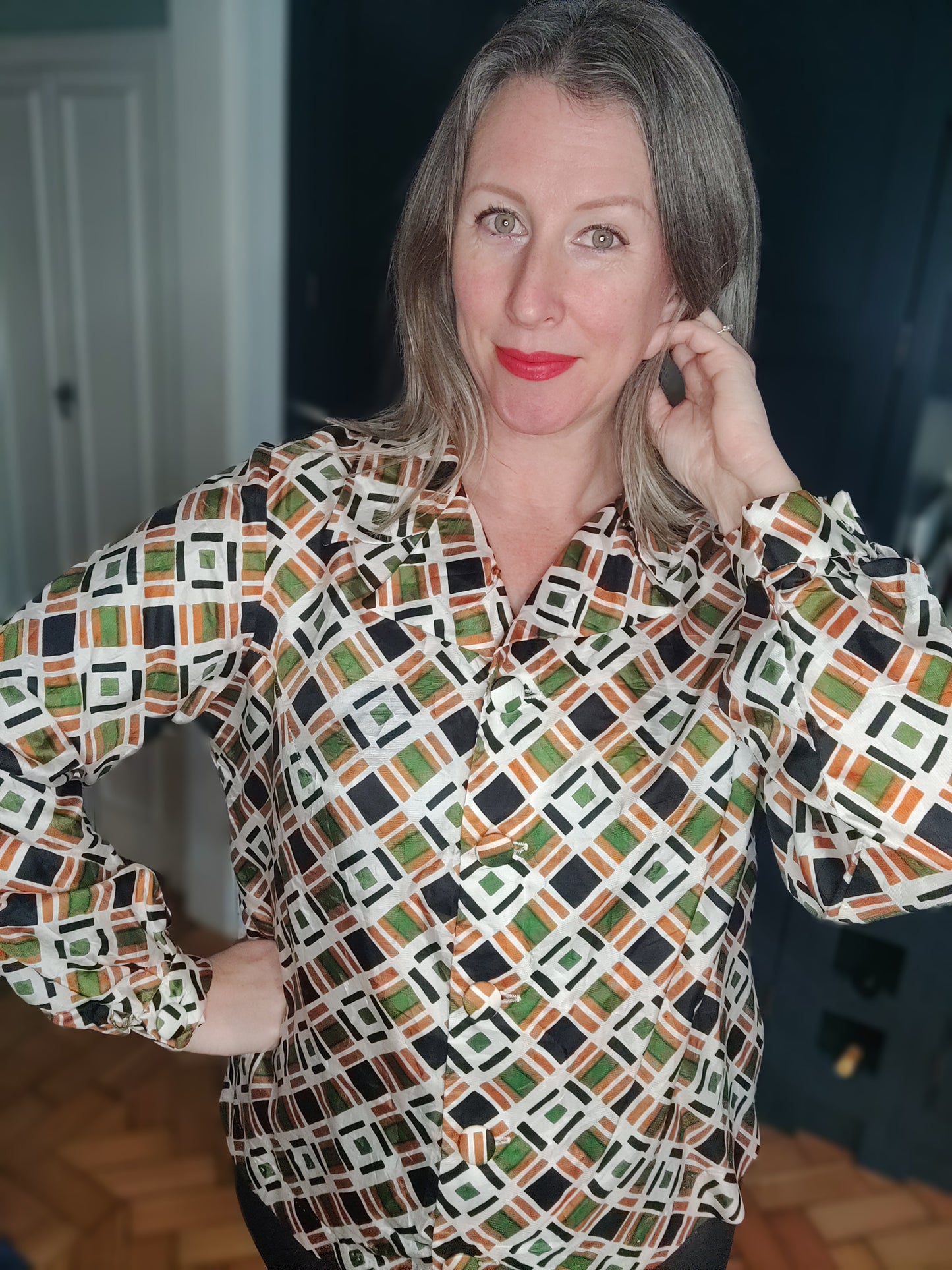 1970s green check shirt size 18