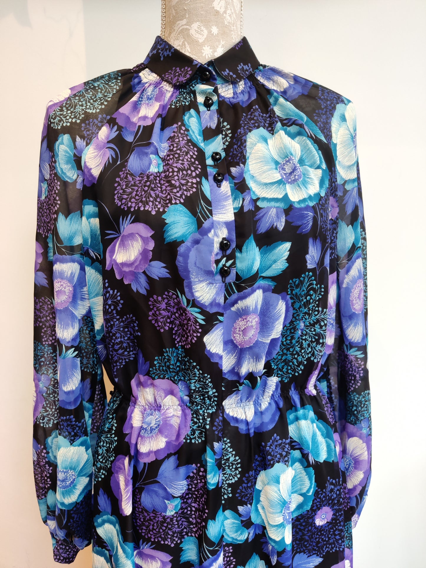 Black, purple and blue floral maxi dress size 16