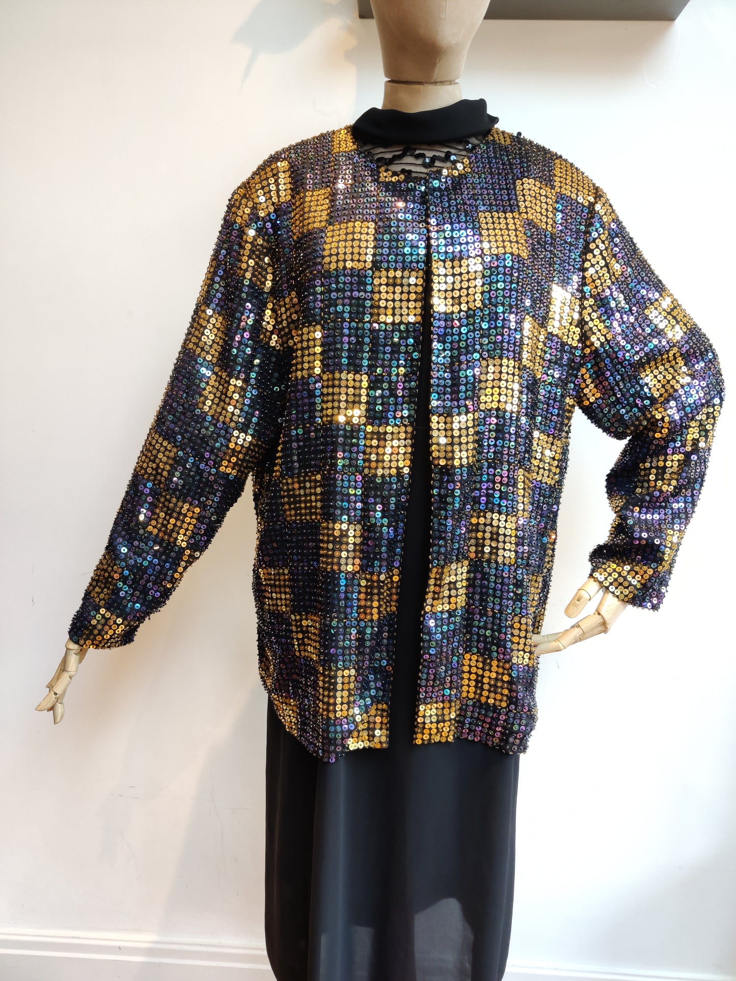 Vintage sparkly sequin jacket black and gold