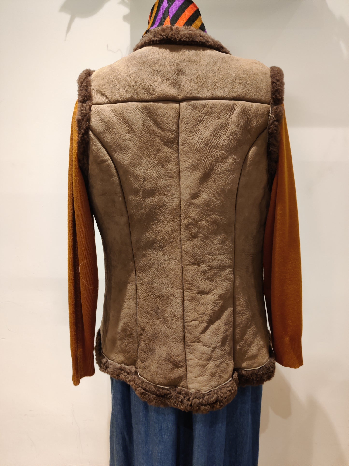 Brown vintage sheepskin waistcoat.