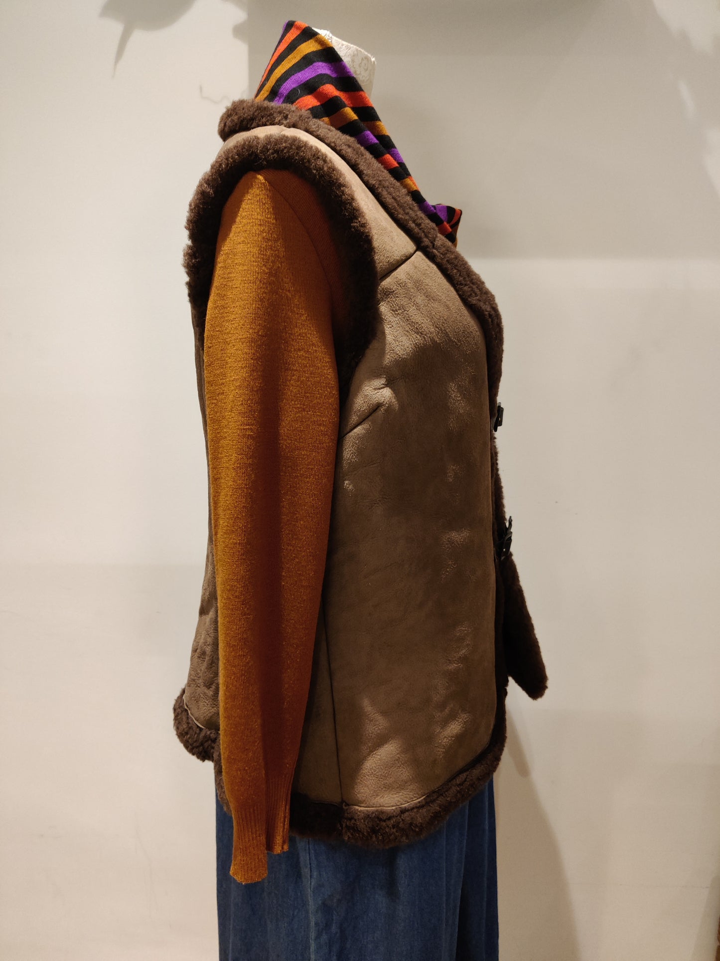 Brown vintage sheepskin waistcoat.