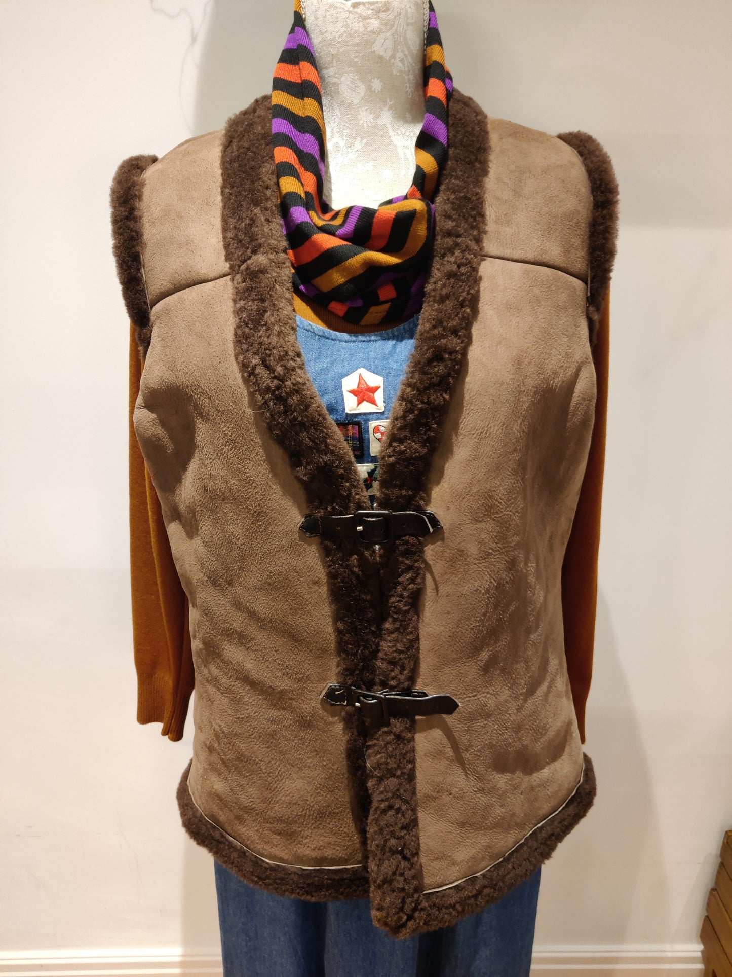 Stunning brown sheepskin gilet size 16