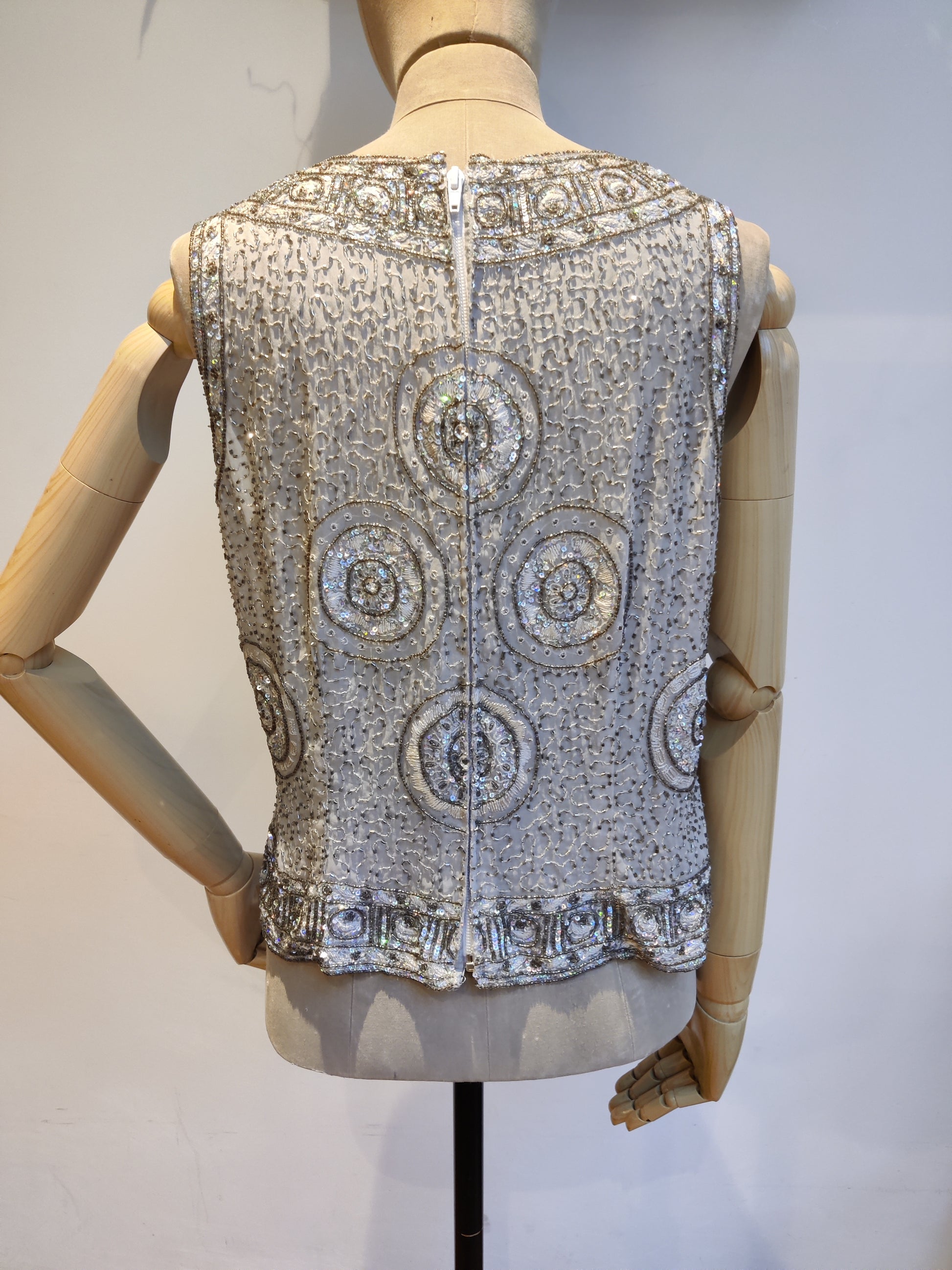 Silver vintage beaded top