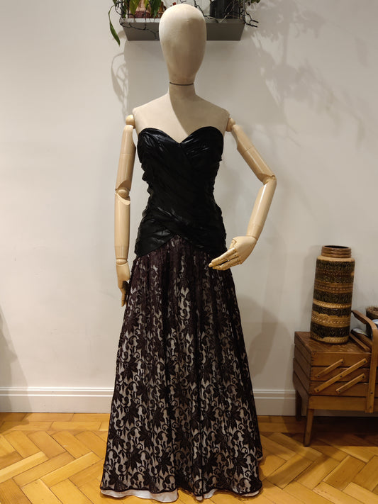 Stunning black strapless lace gown.