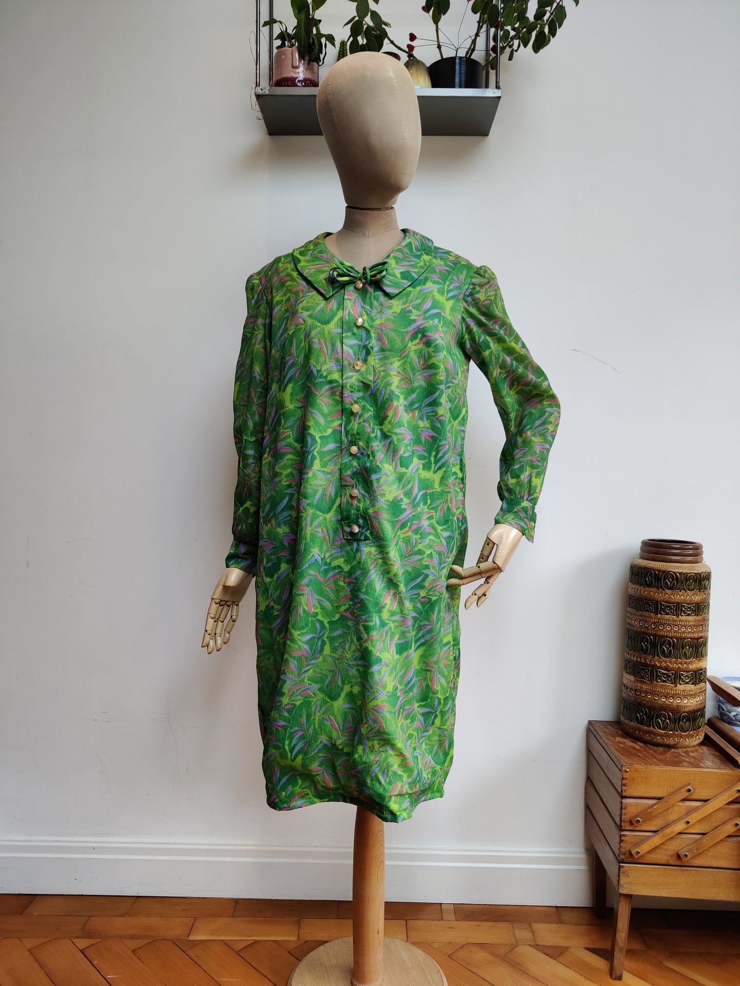 60's mod dress in pink and green floral print