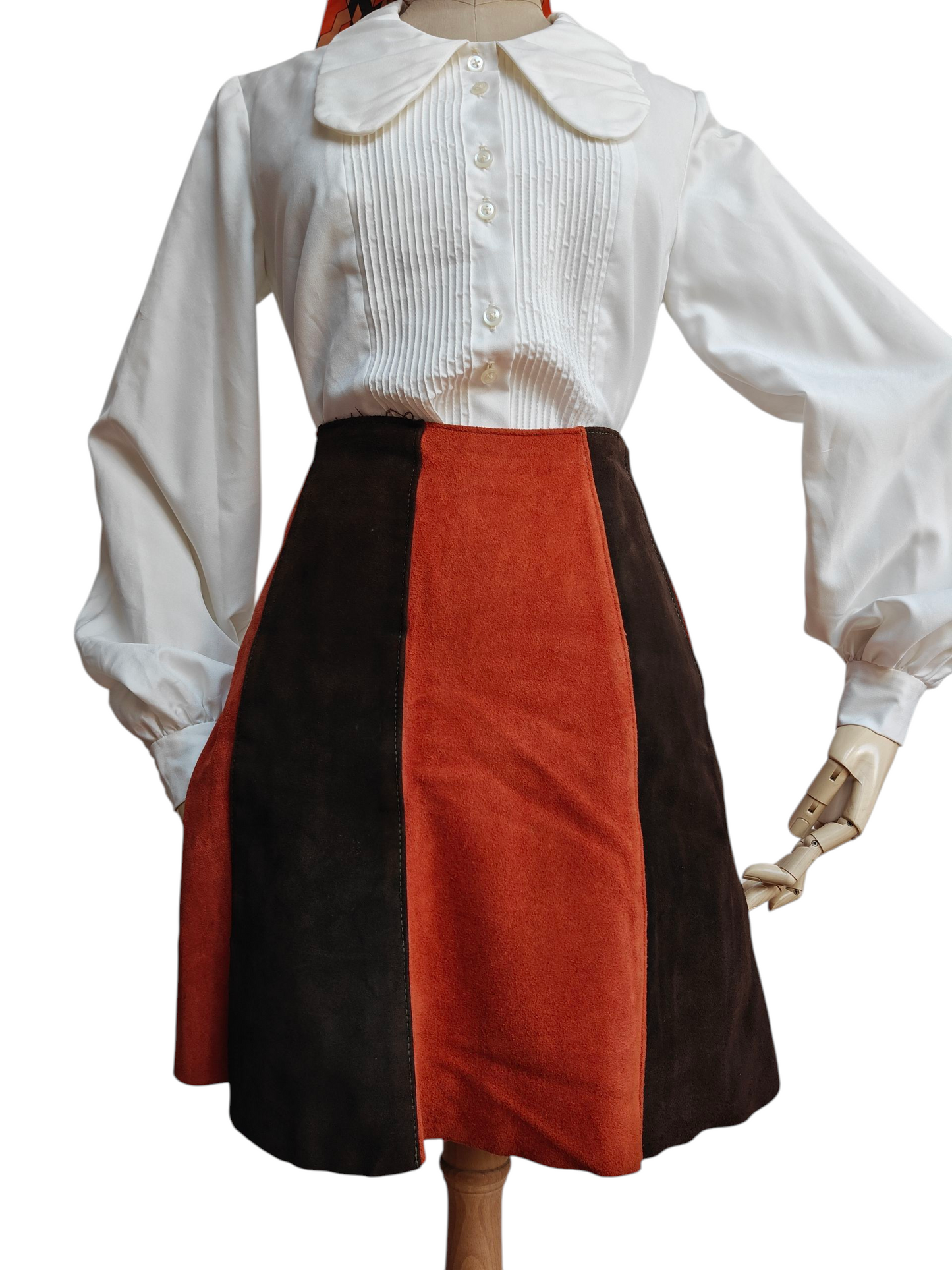 Orange and brown 60's suede mini skirt. size 12.