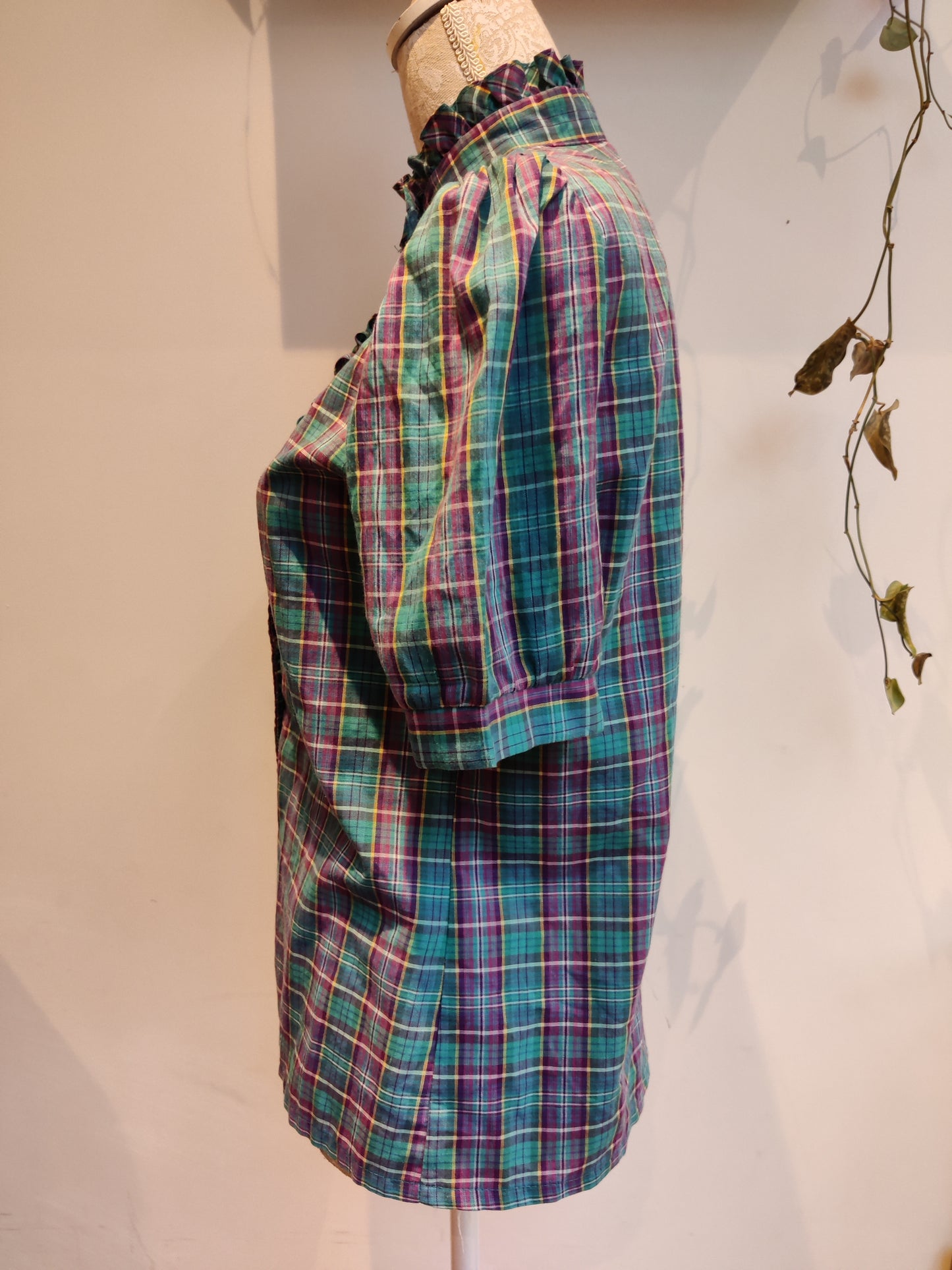 Incredible 70s checked shirt. Purple and blue.