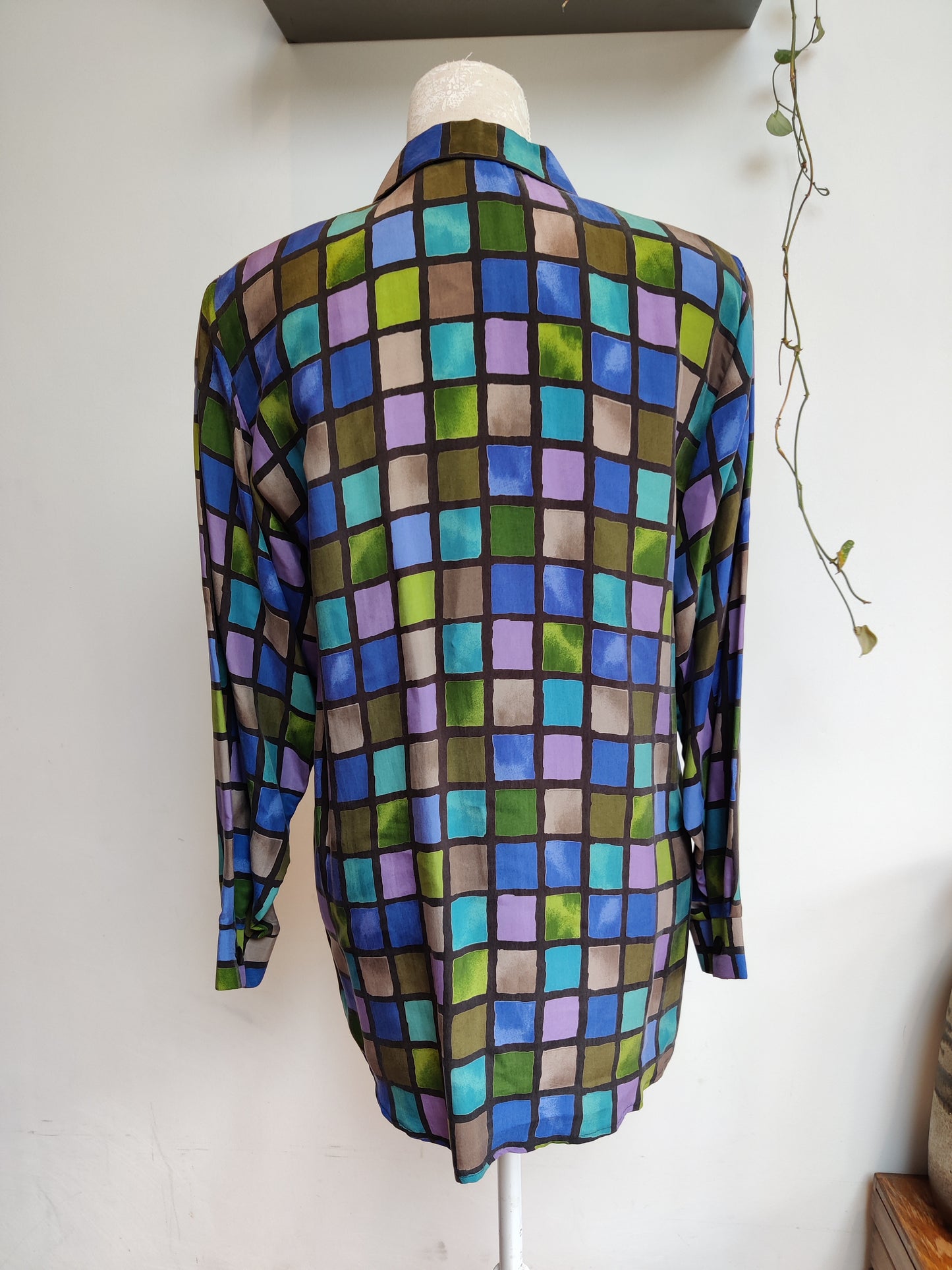 size 14 rainbow check 80s shirt