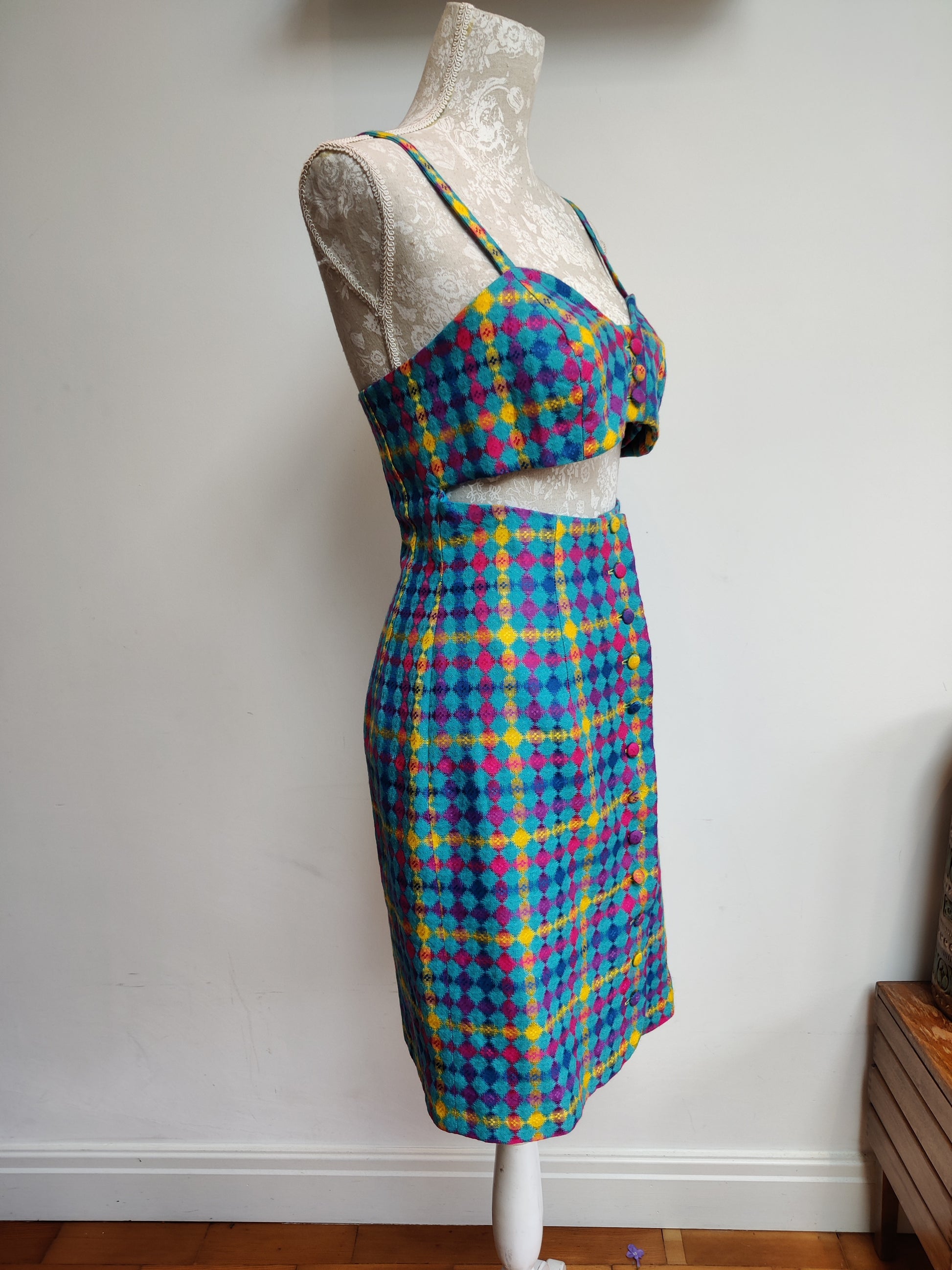 Vintage style colourful dress.