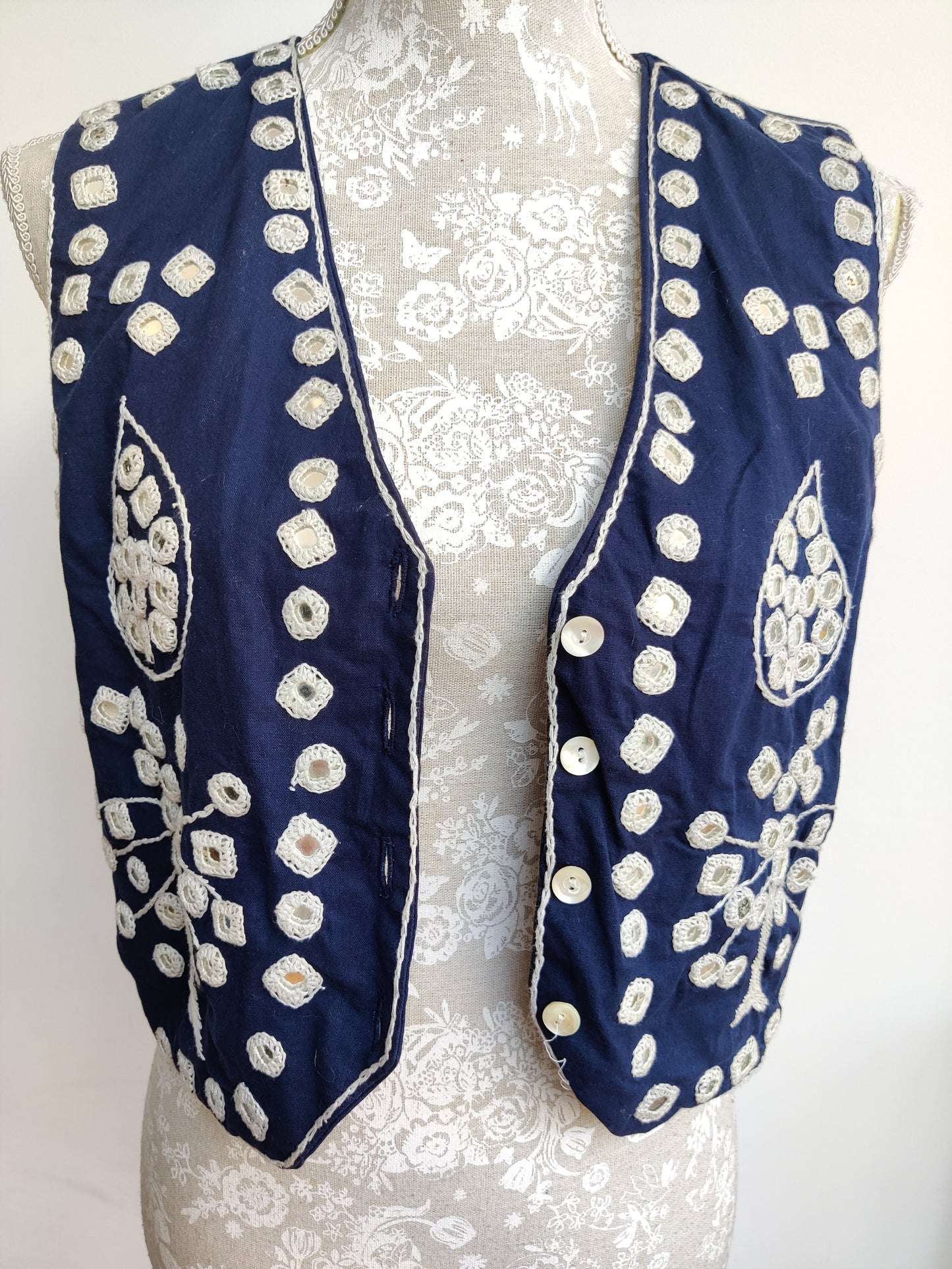 Navy and cream boho waistcoat