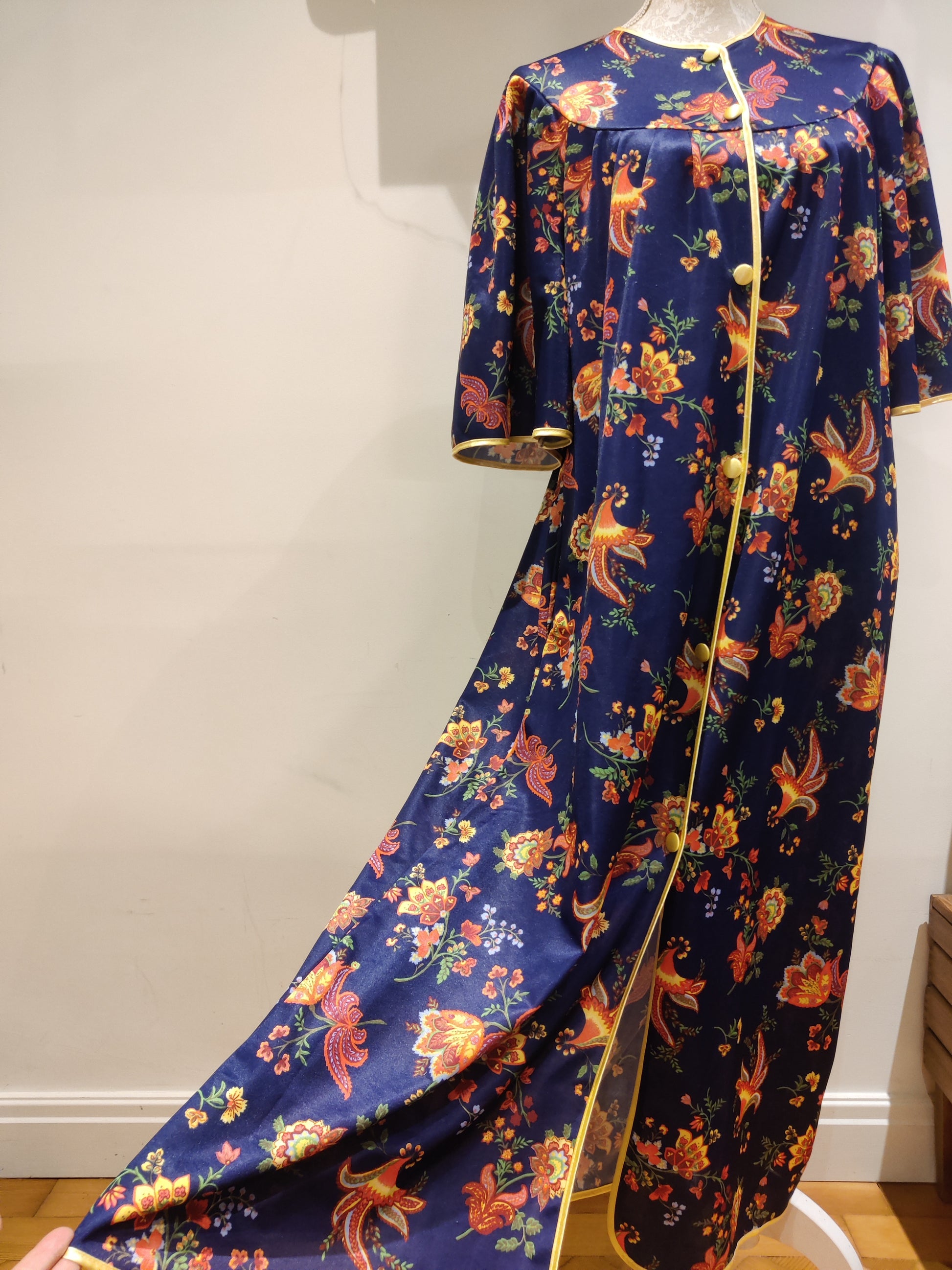 Blue with gold trim vintage housecoat dress