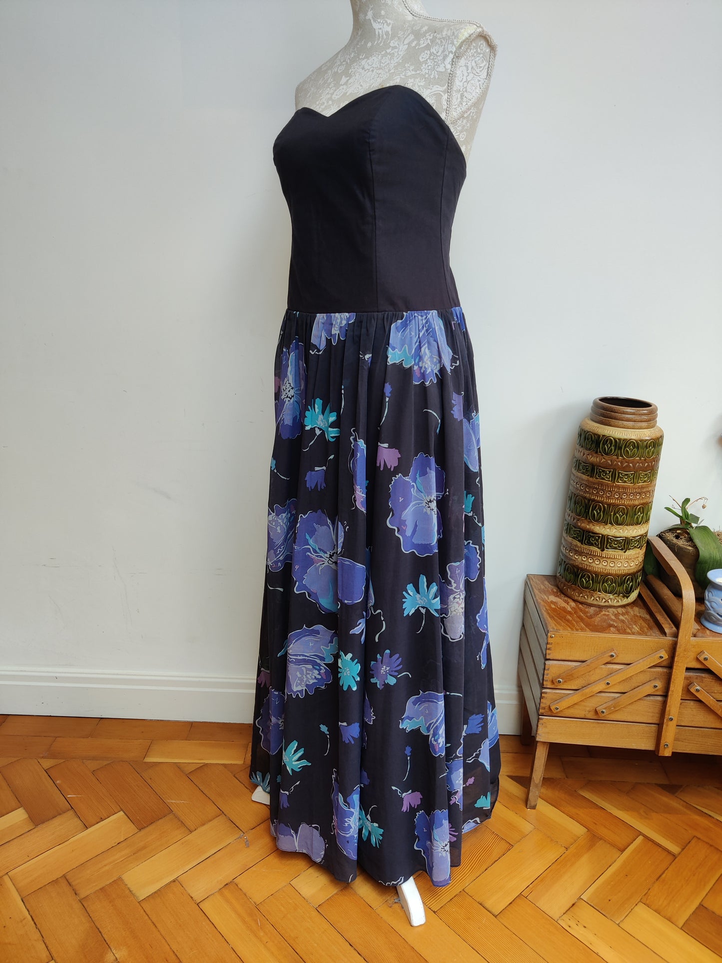 80s Laura Ashley strapless gown.