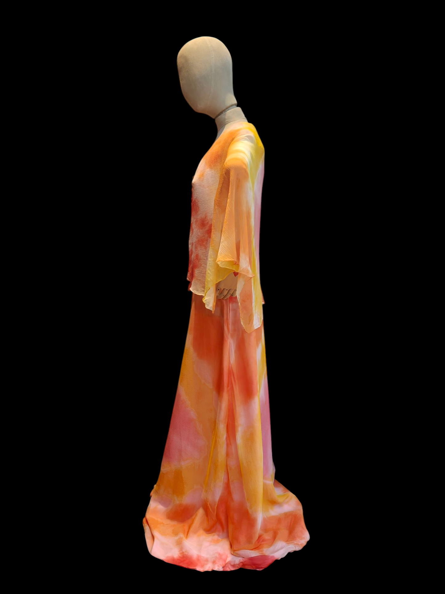 Orange and pink vintage maxi dress with cut away detail