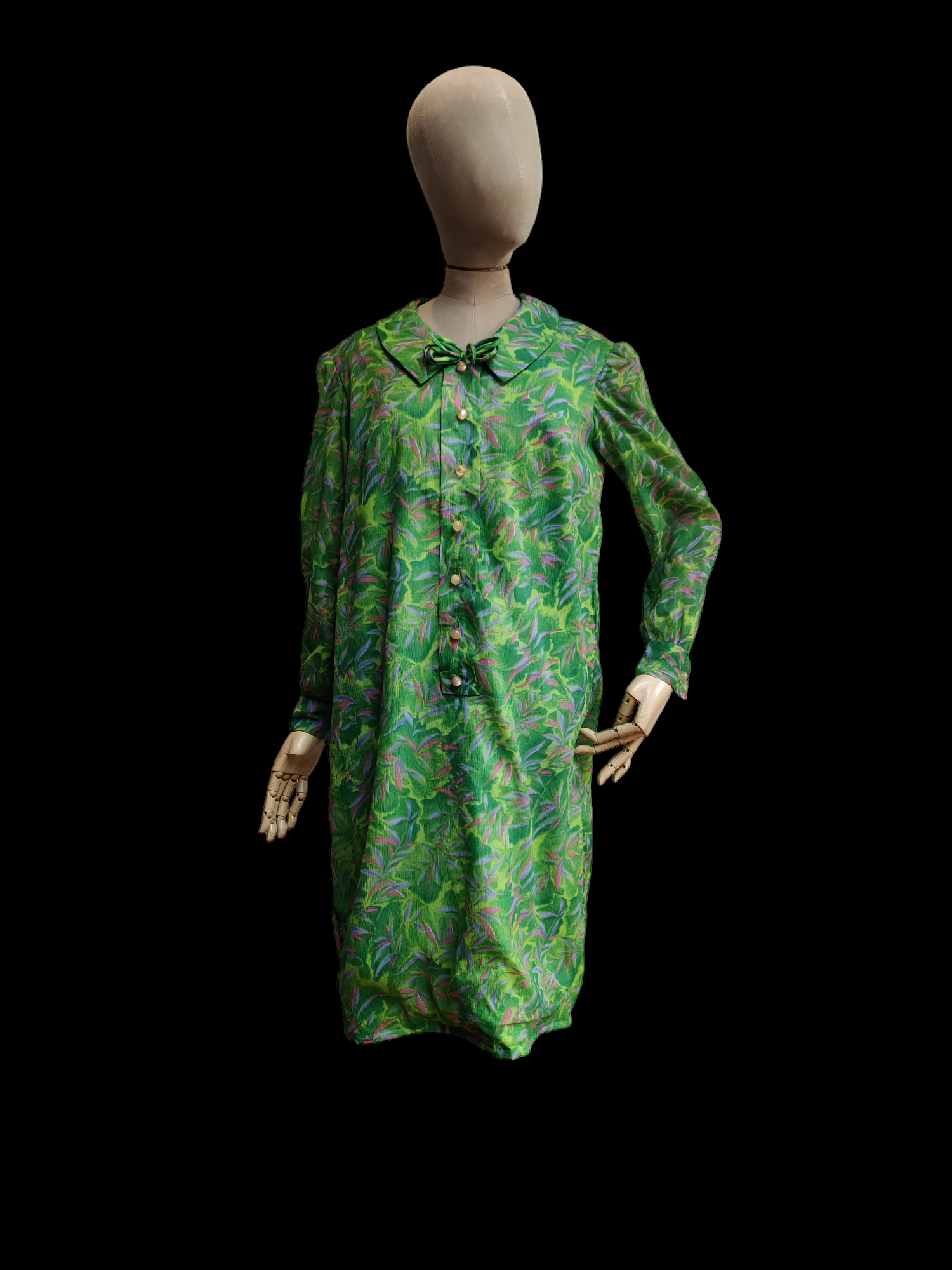 Green and pink 60's midi dress