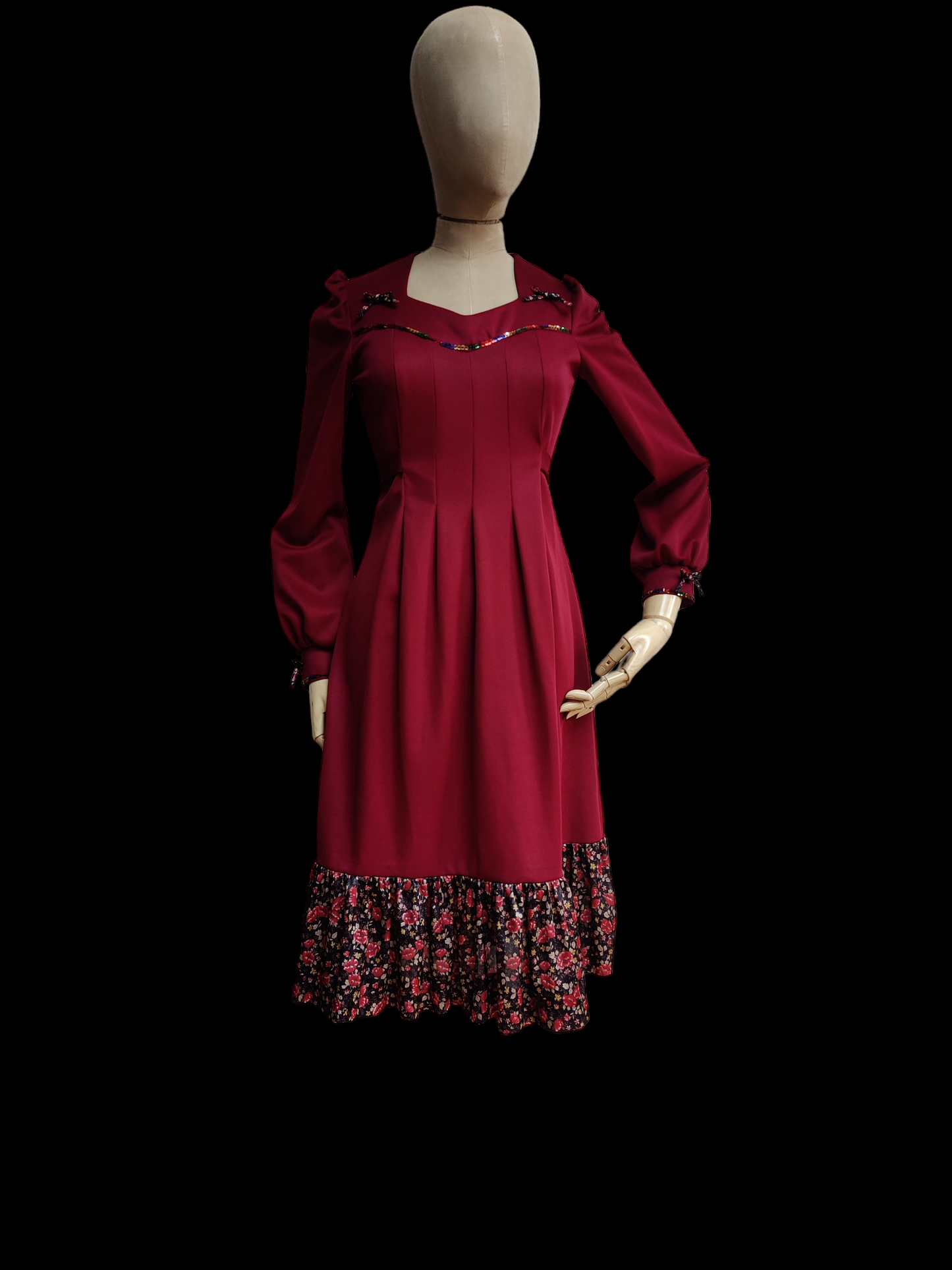 70's midi prairie dress with sweetheart neck