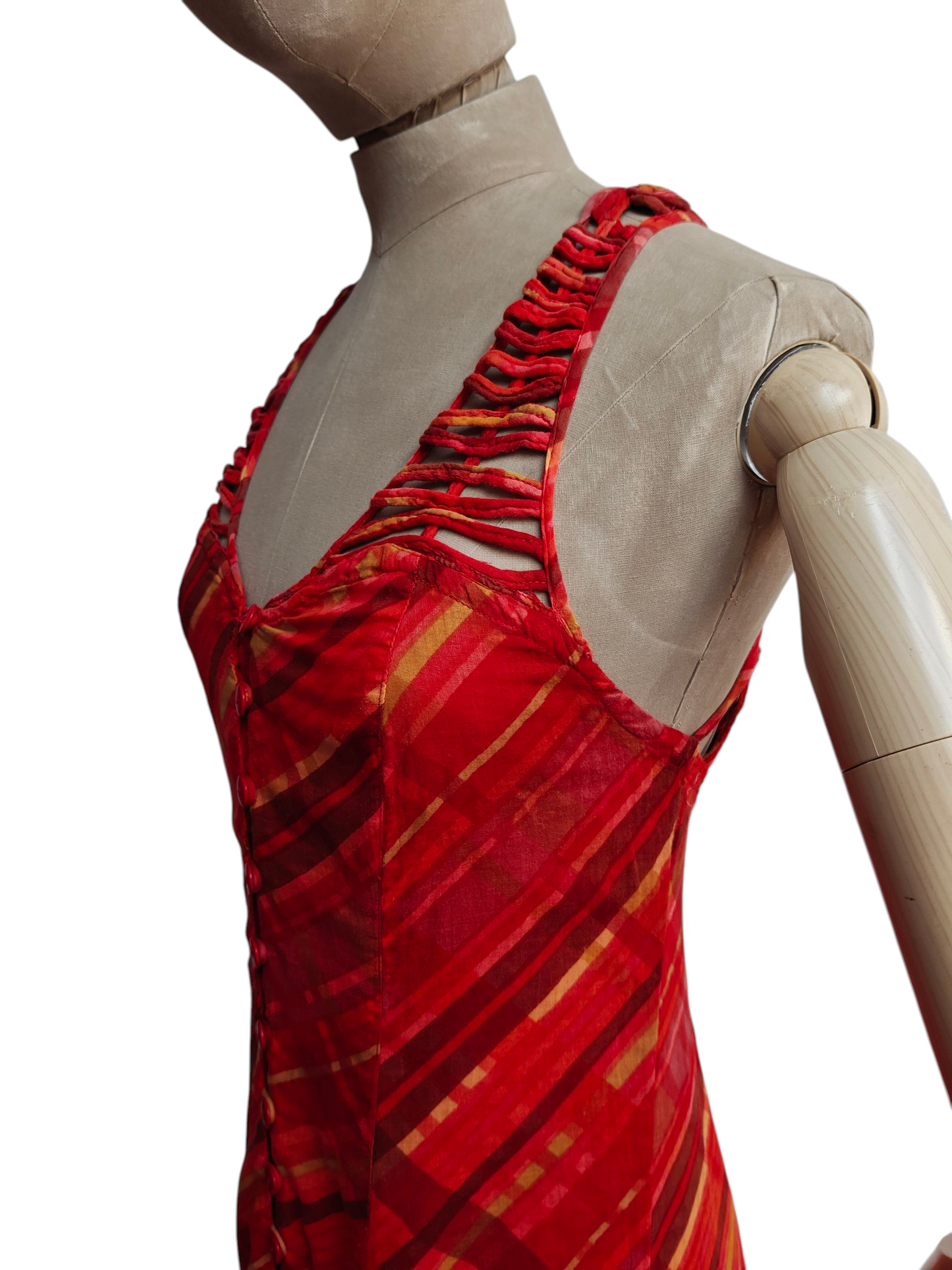 Red stripe vintage summer day dress