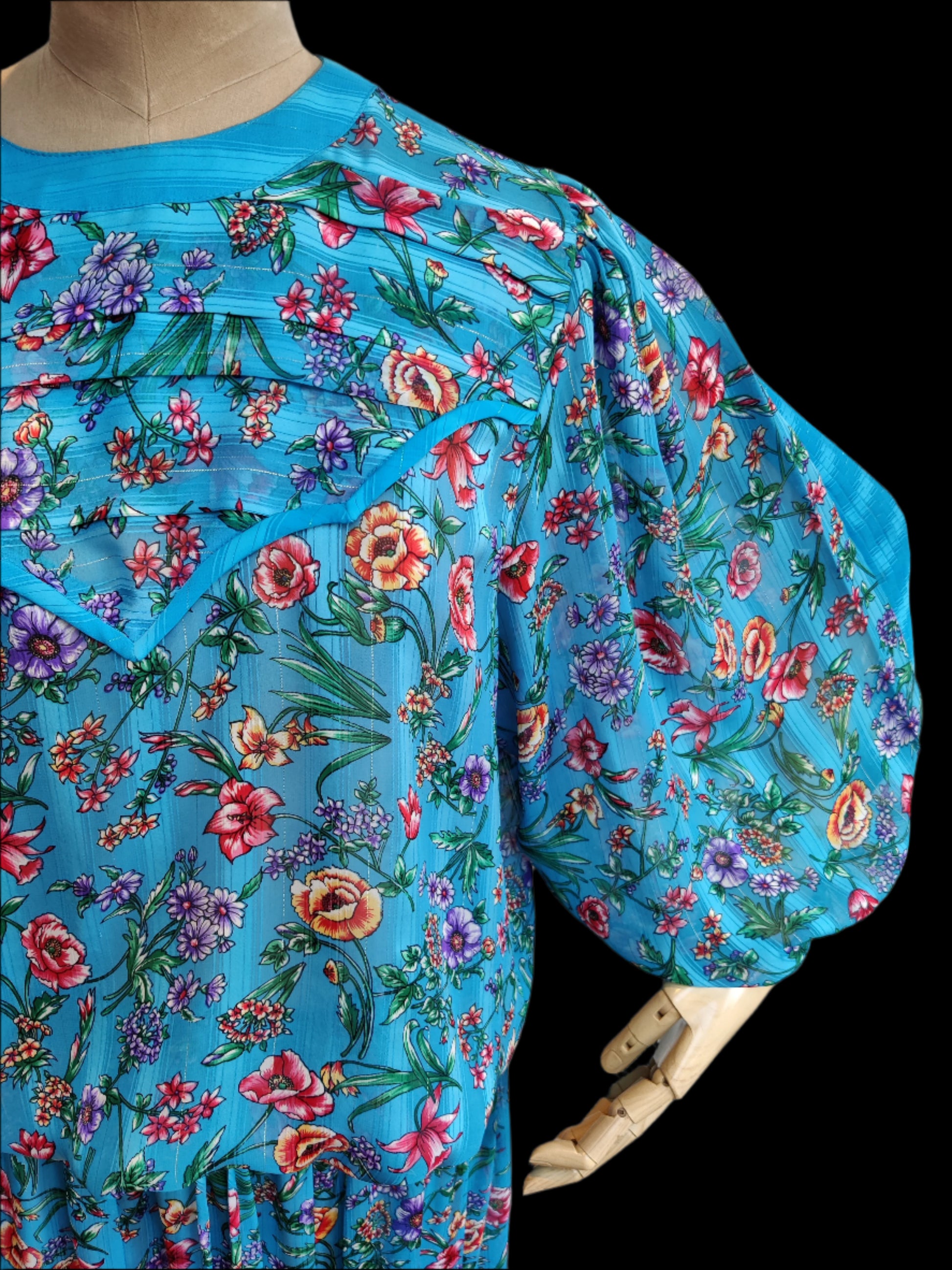 Blue floral top with balloon sleeves