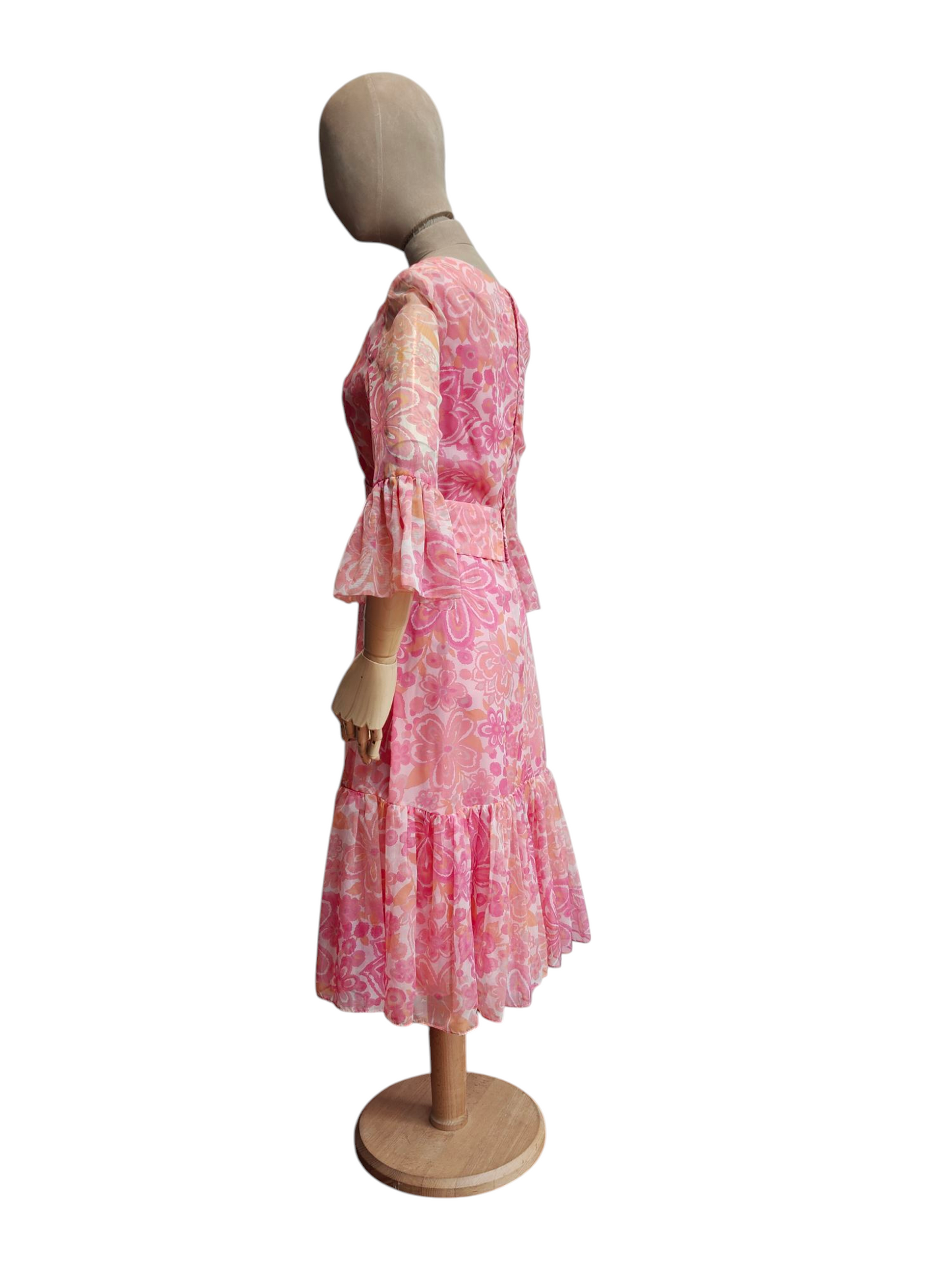 Vintage floral midi dress with flared sleeves