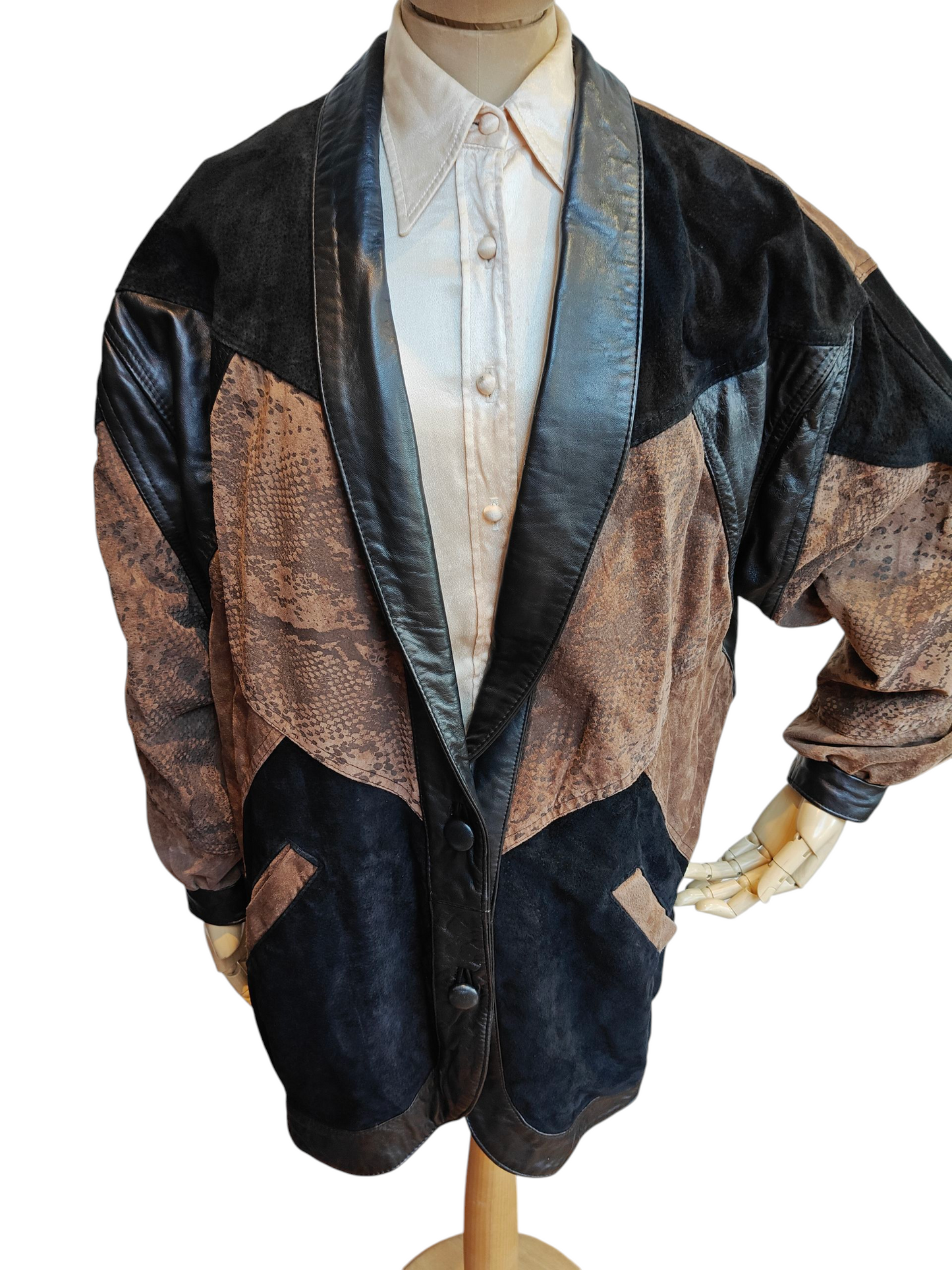 black 80's leather jacket with snake print